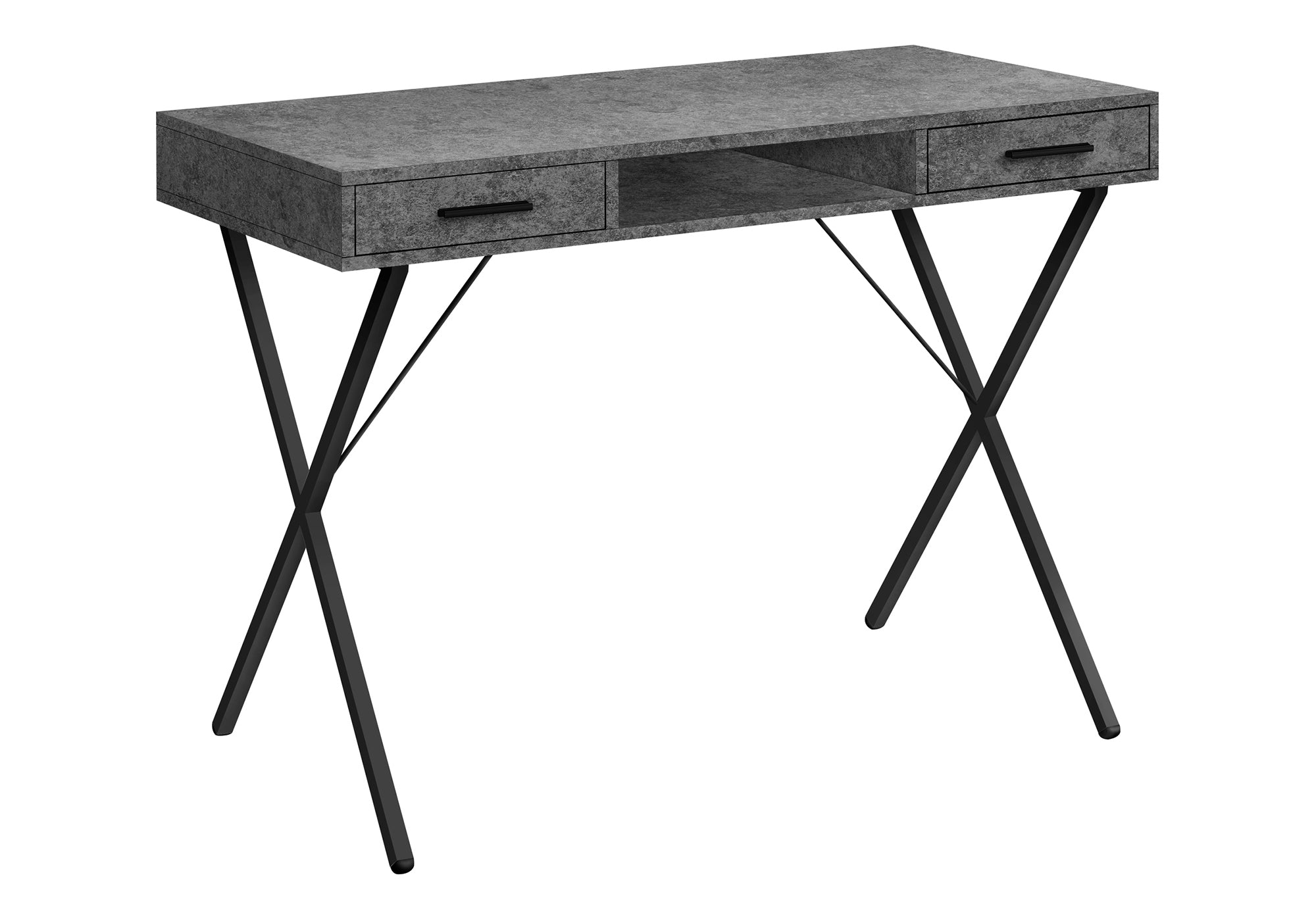 BUREAU D'ORDINATEUR - 42"L / ASPECT PIERRE GRISE / MÉTAL NOIR # I 7795