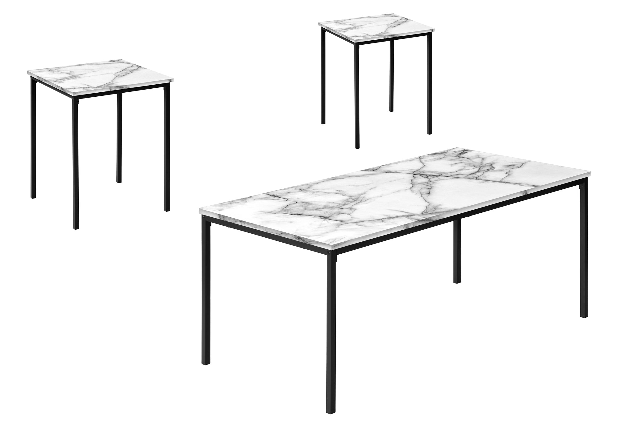 TABLE SET - 3PCS SET / WHITE MARBLE / BLACK METAL # I 7892P