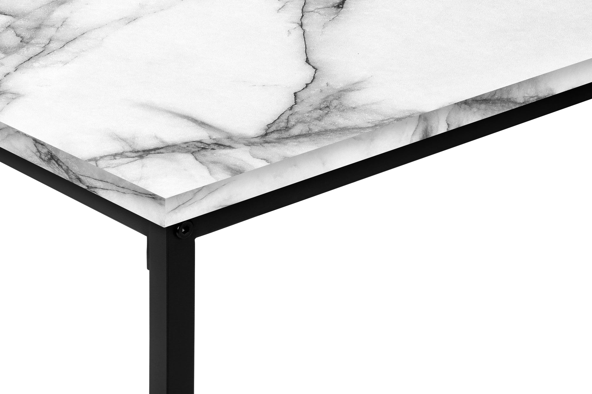 TABLE SET - 3PCS SET / WHITE MARBLE / BLACK METAL # I 7892P