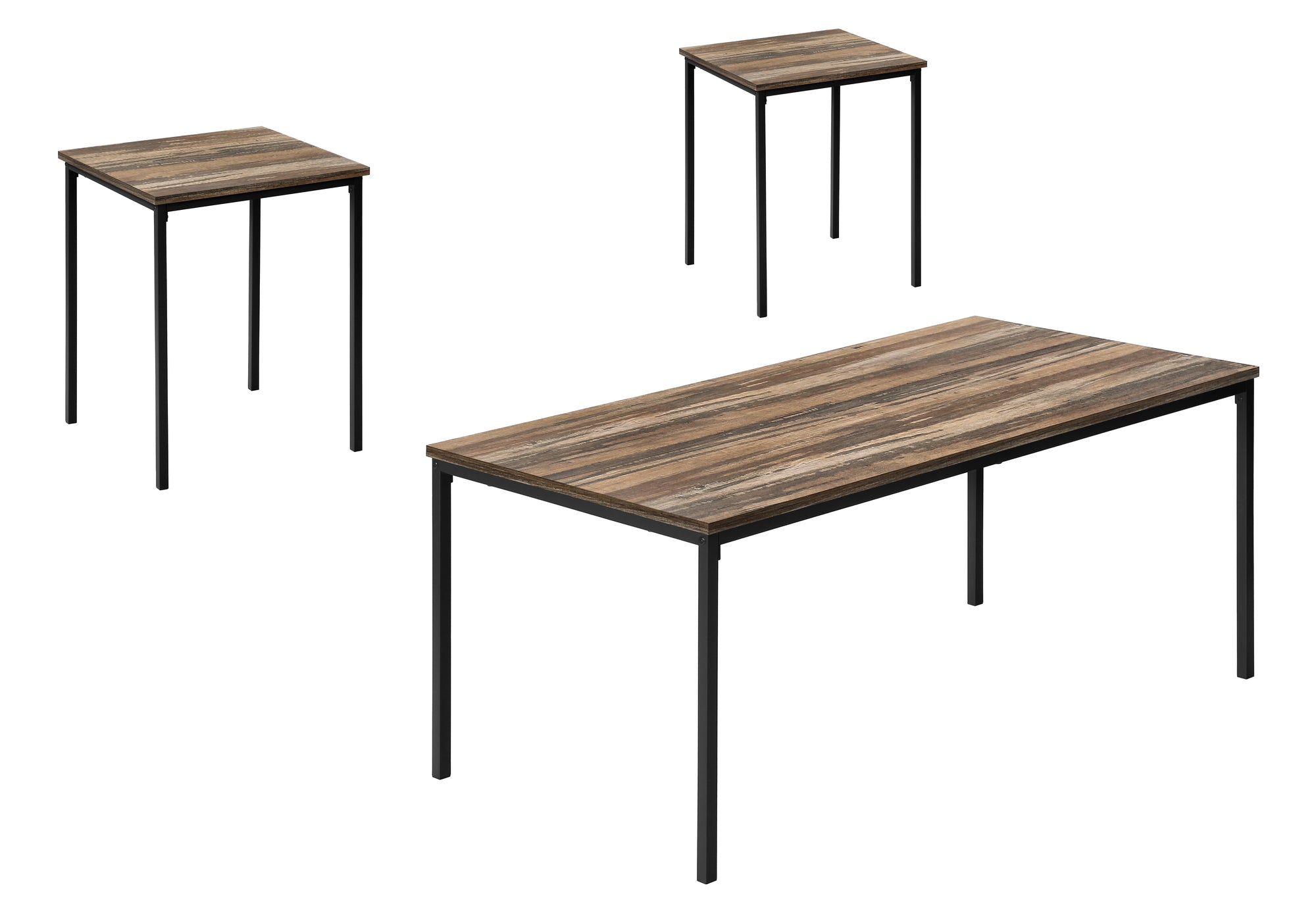 TABLE SET - 3PCS SET / BROWN RECLAIMED / BLACK METAL # I 7893P