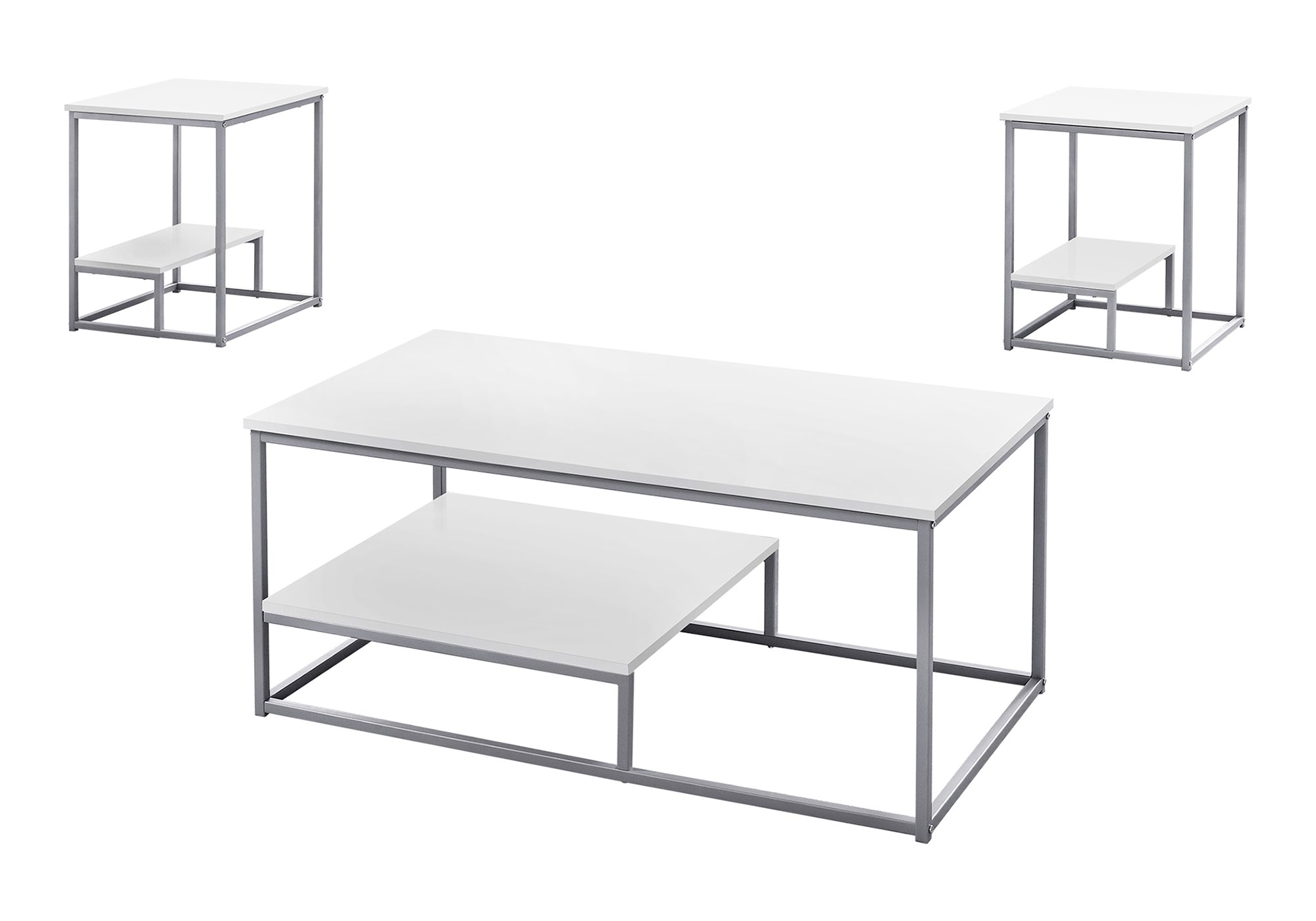 ENSEMBLE DE TABLE - ENSEMBLE DE 3 PIÈCES / BLANC / MÉTAL ARGENT # I 7961P