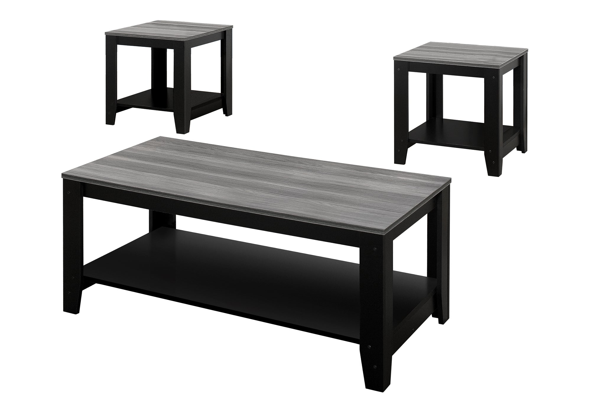 ENSEMBLE DE TABLE - ENSEMBLE DE 3 PIÈCES / NOIR / PLATEAU GRIS # I 7992P