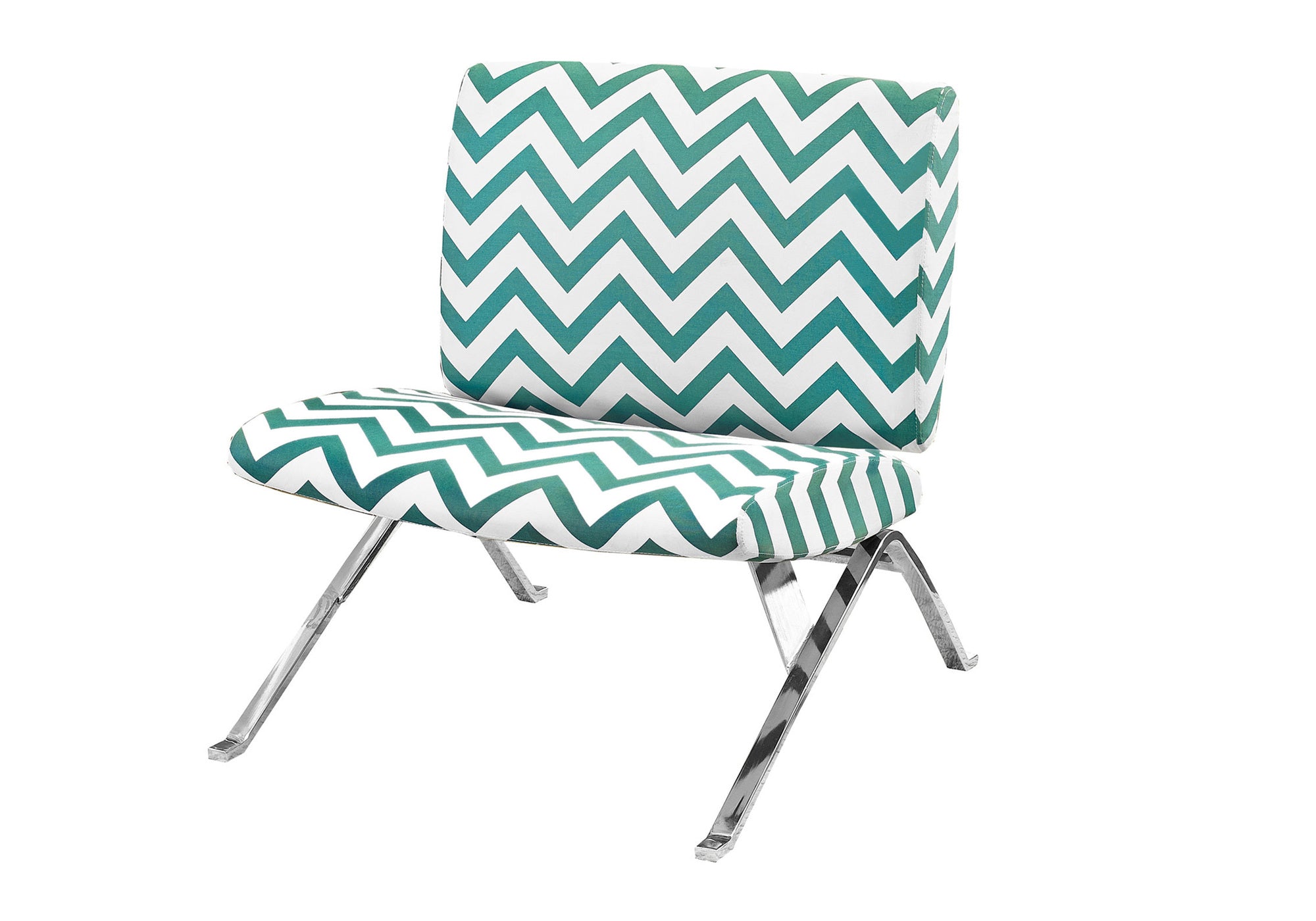 CHAISE D'APPOINT - TISSU TEAL « CHEVRON » / MÉTAL CHROME # I 8136