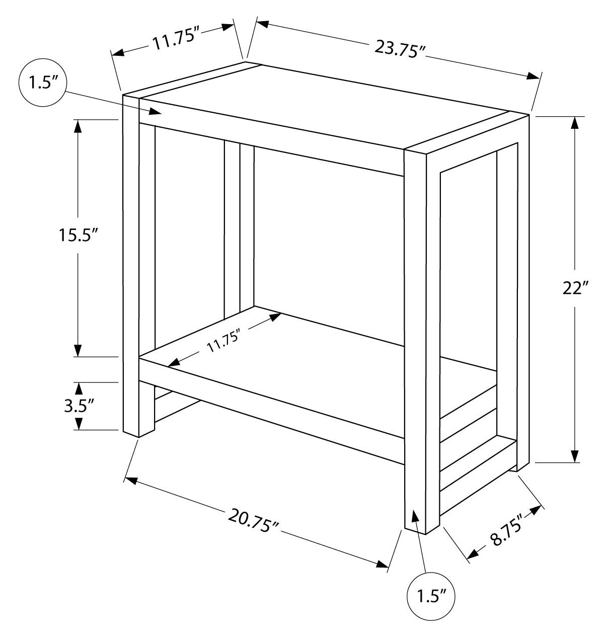 TABLE D'APPOINT - 22"H / NOIR / MÉTAL NOIR #I 2081