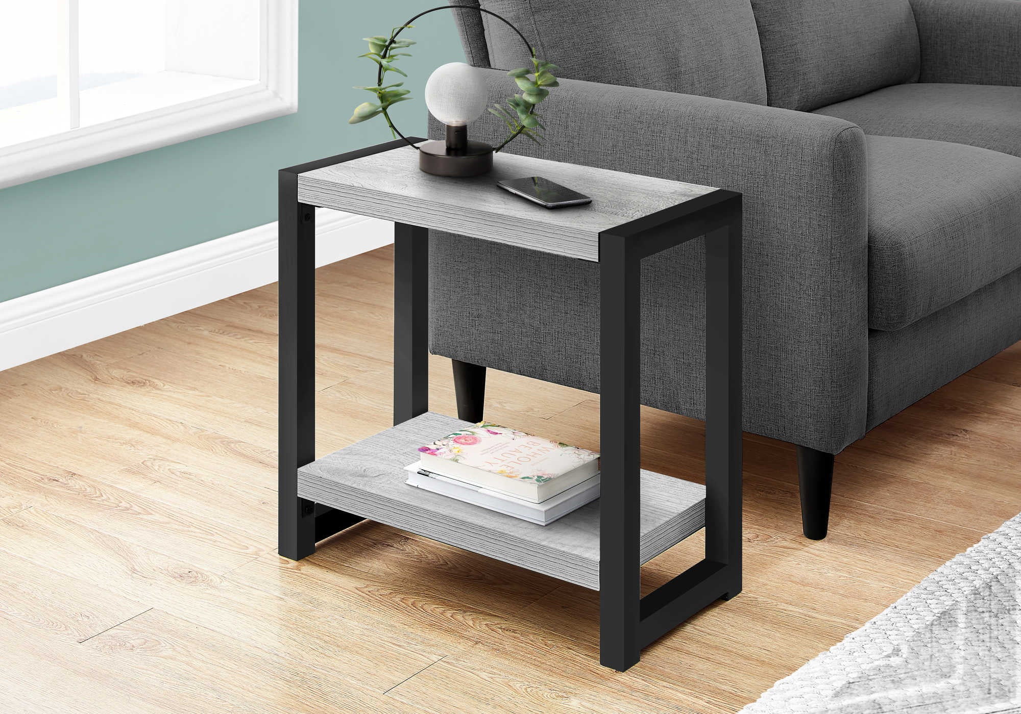 TABLE D'APPOINT - 22"H / GRIS / MÉTAL NOIR #I 2082