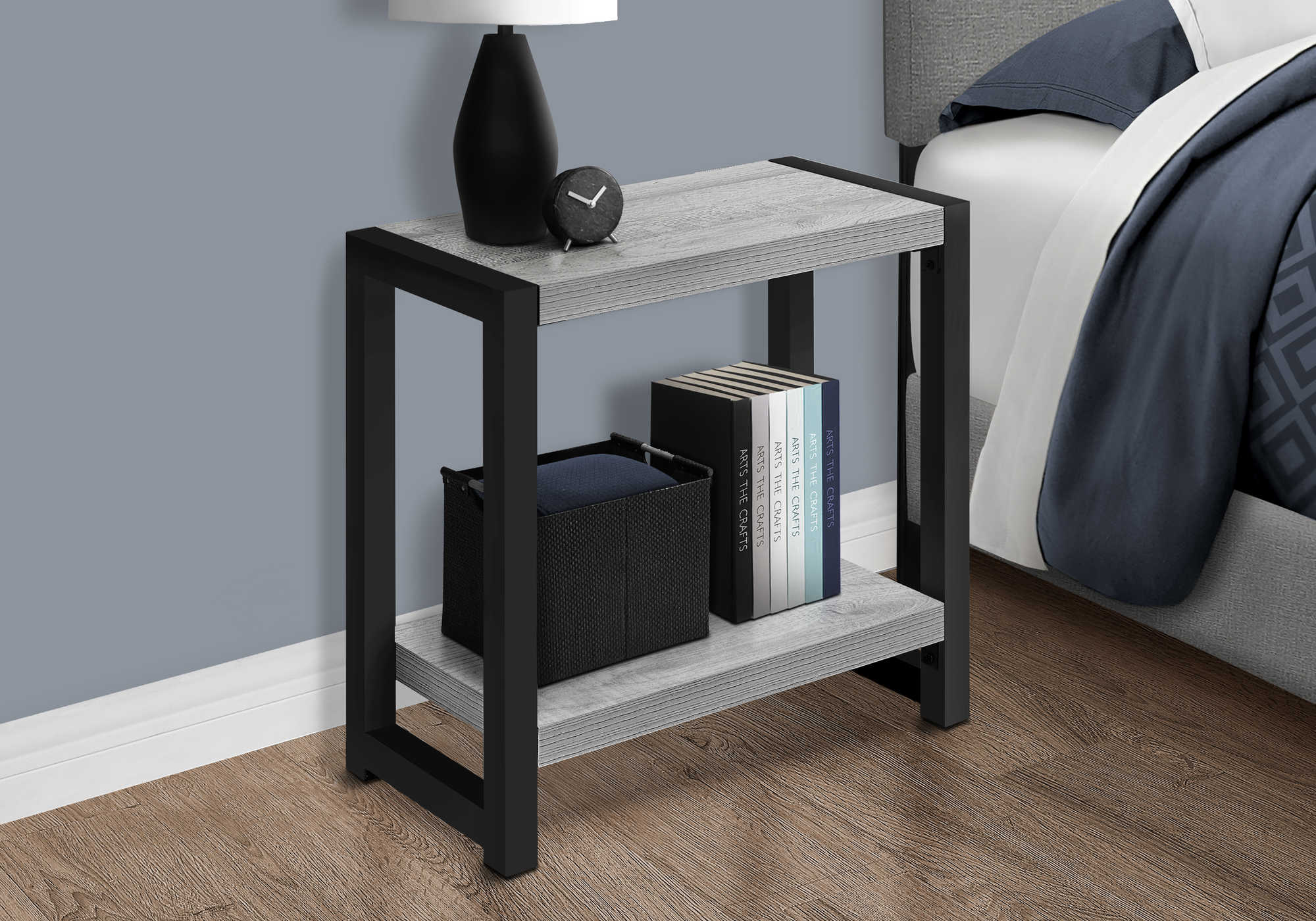 NIGHTSTAND - 22"H / GREY / BLACK METAL #I 2082