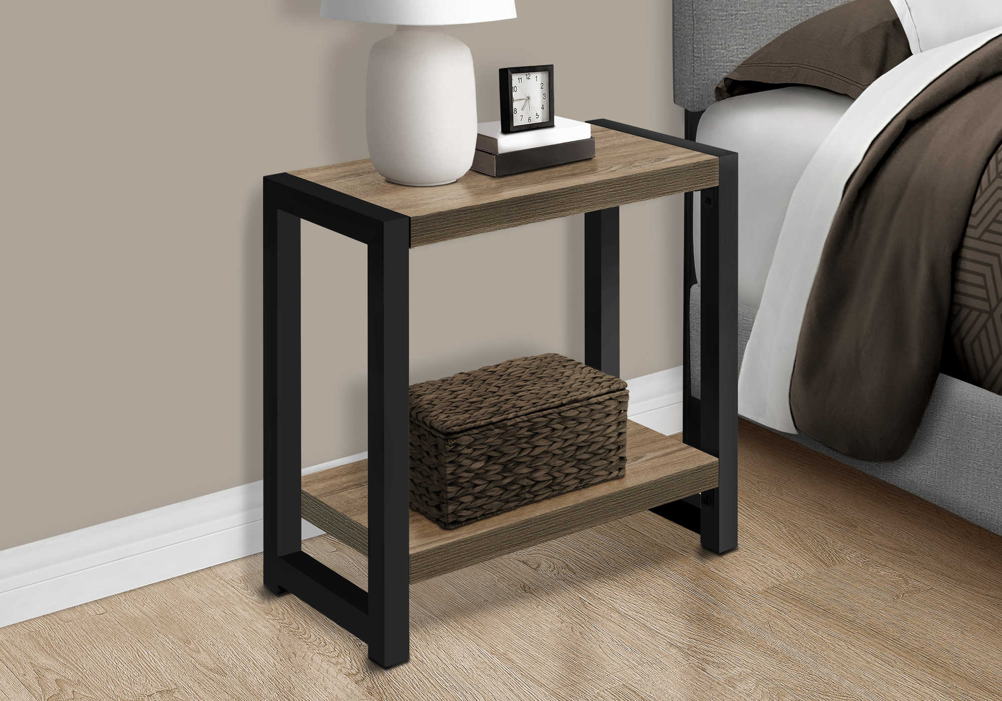 NIGHTSTAND - 22"H / DARK TAUPE / BLACK METAL #I 2083