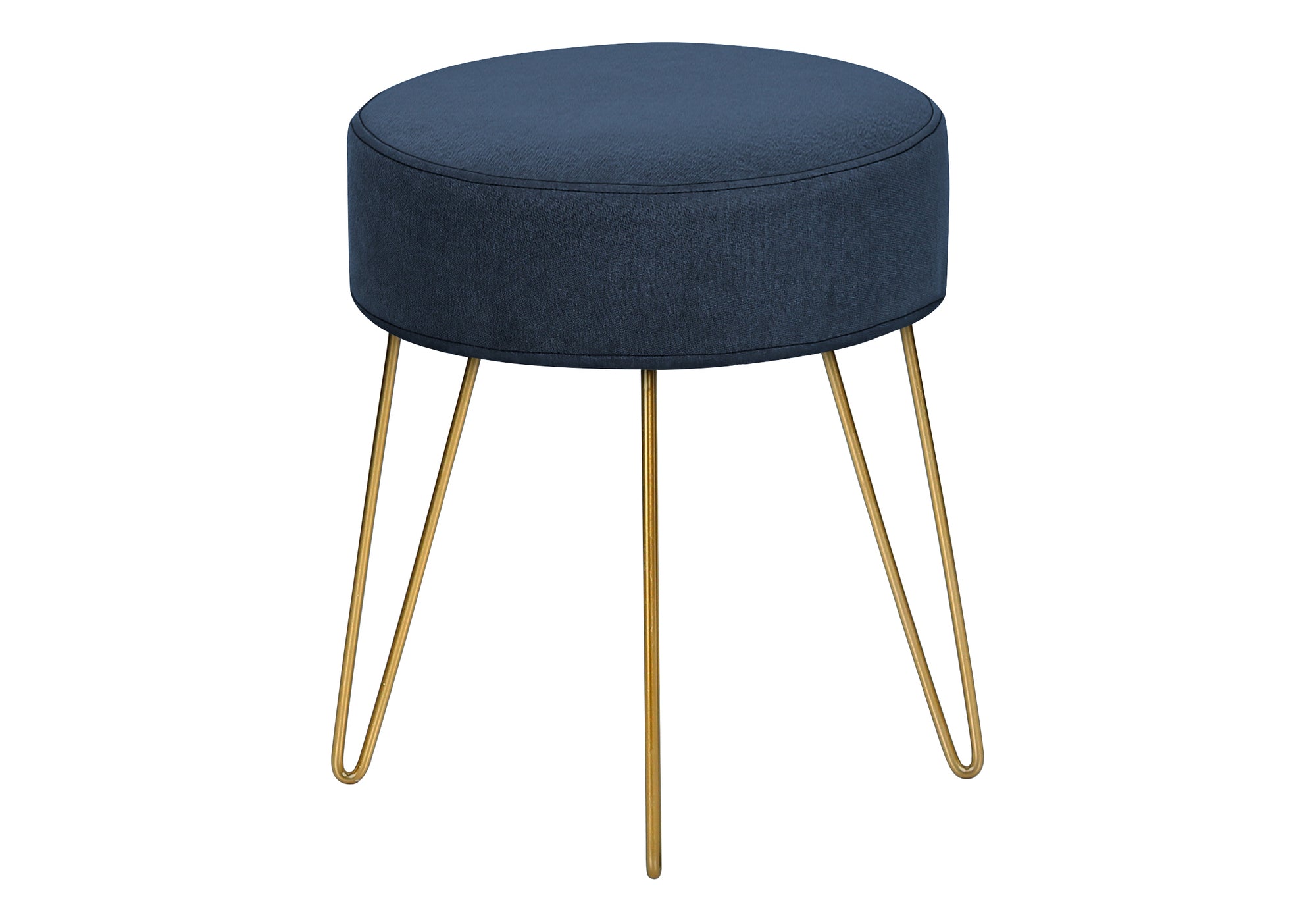 OTTOMAN - BLUE FABRIC / GOLD METAL LEGS # I 9002