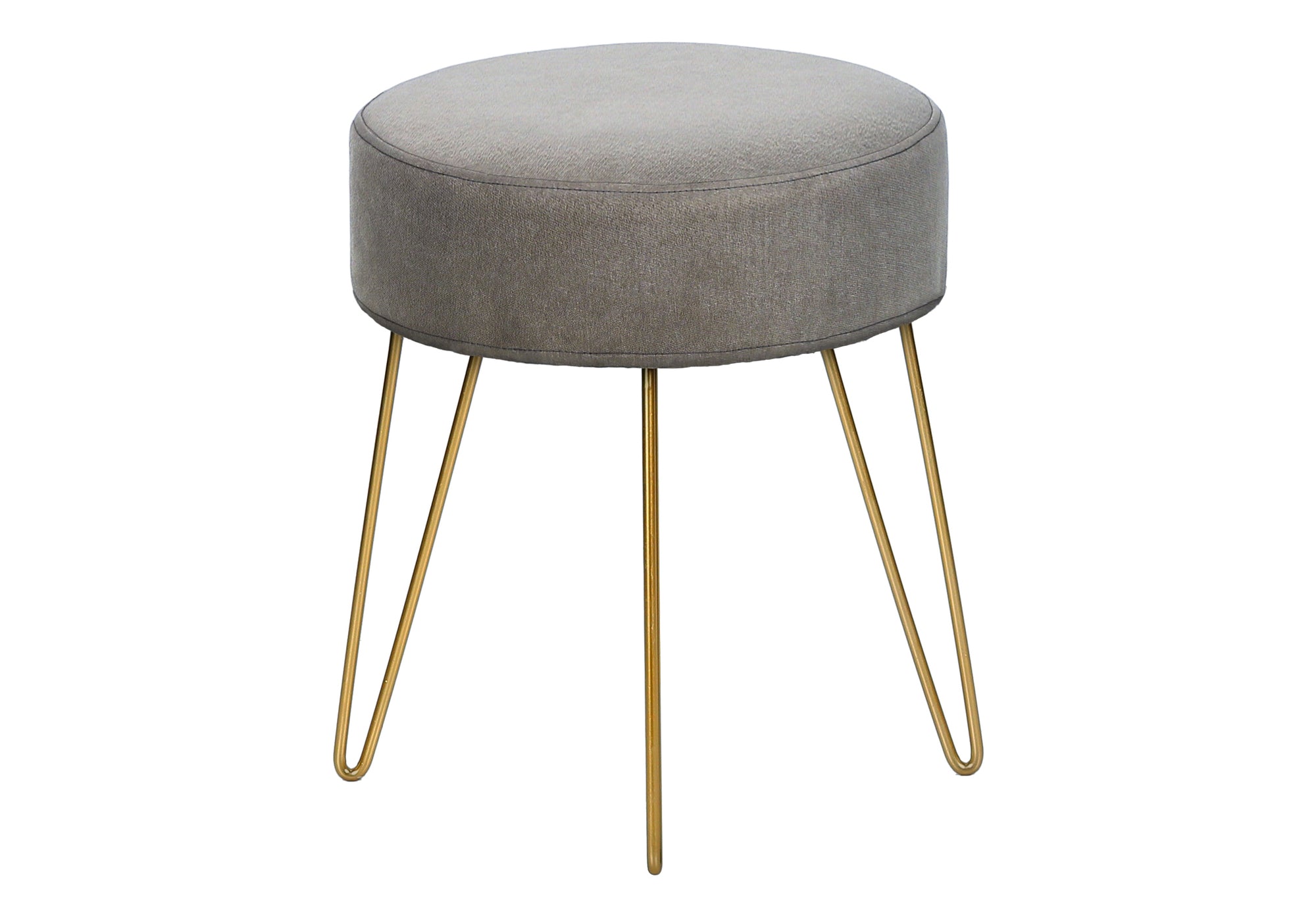 OTTOMAN - GREY FABRIC / GOLD METAL LEGS # I 9003