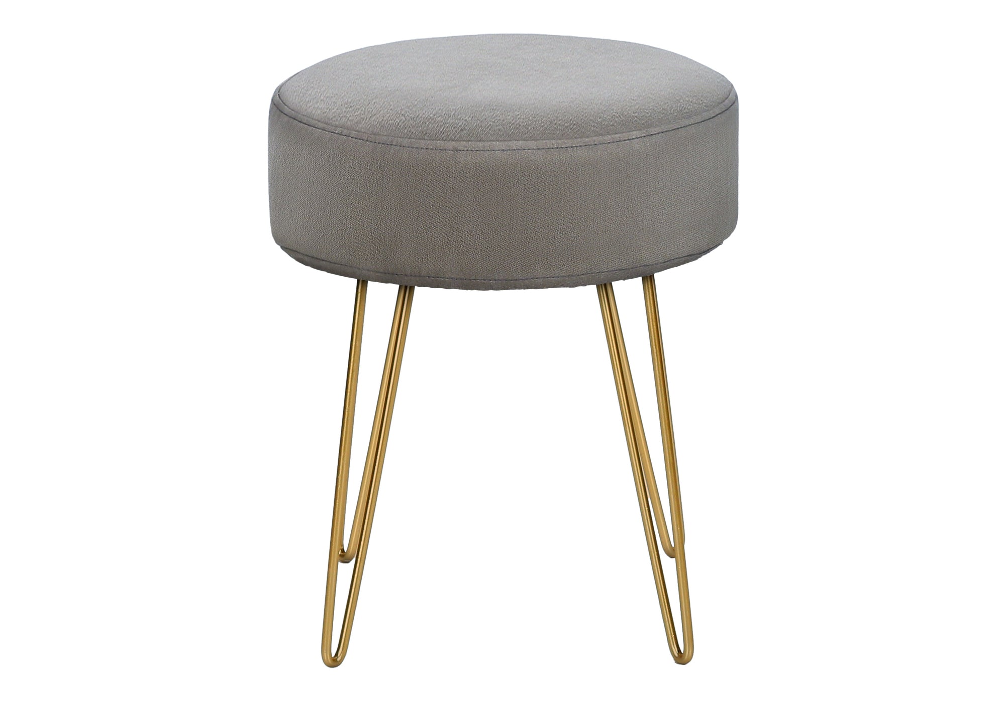 OTTOMAN - GREY FABRIC / GOLD METAL LEGS # I 9003