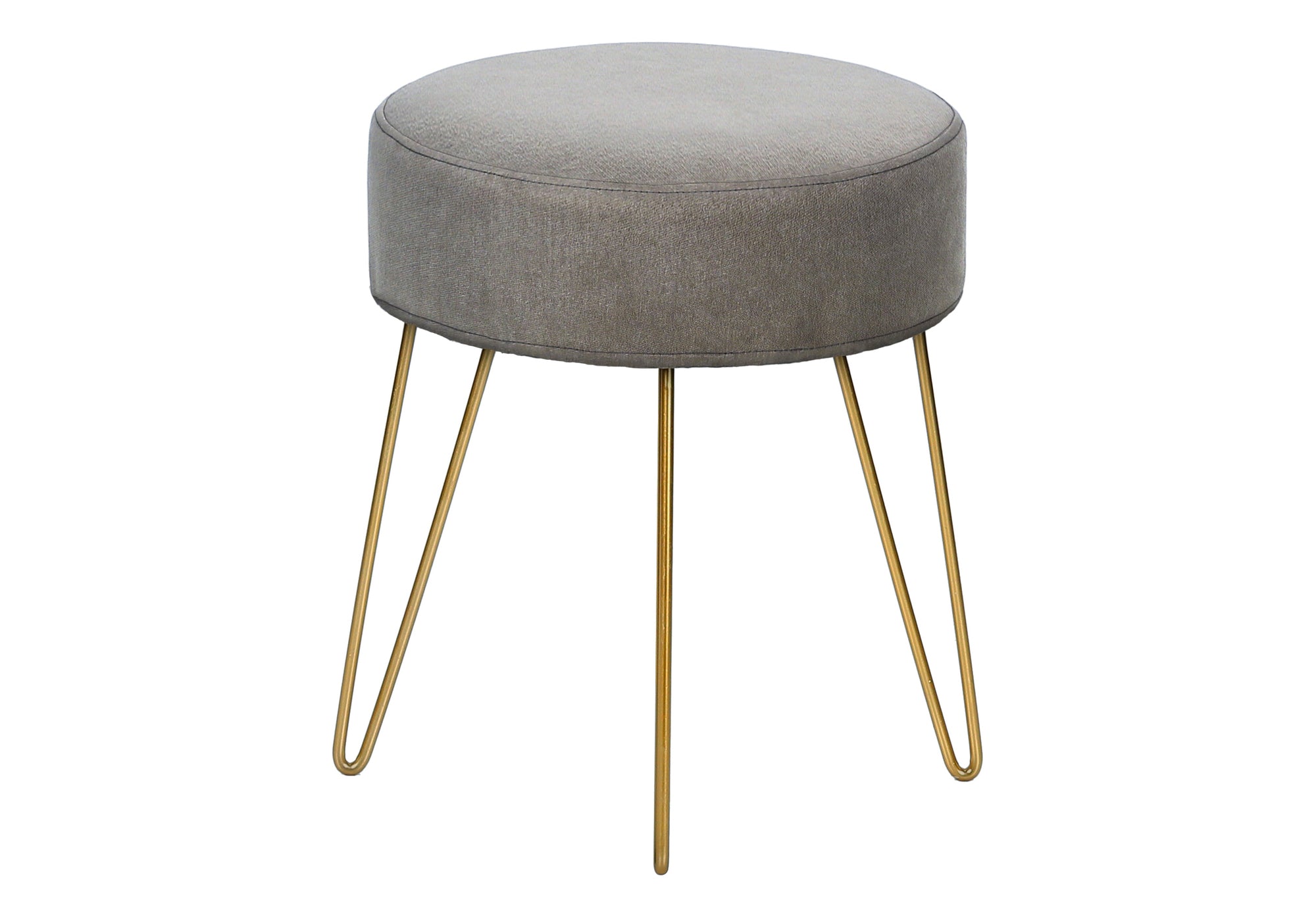 OTTOMAN - GREY FABRIC / GOLD METAL LEGS # I 9003