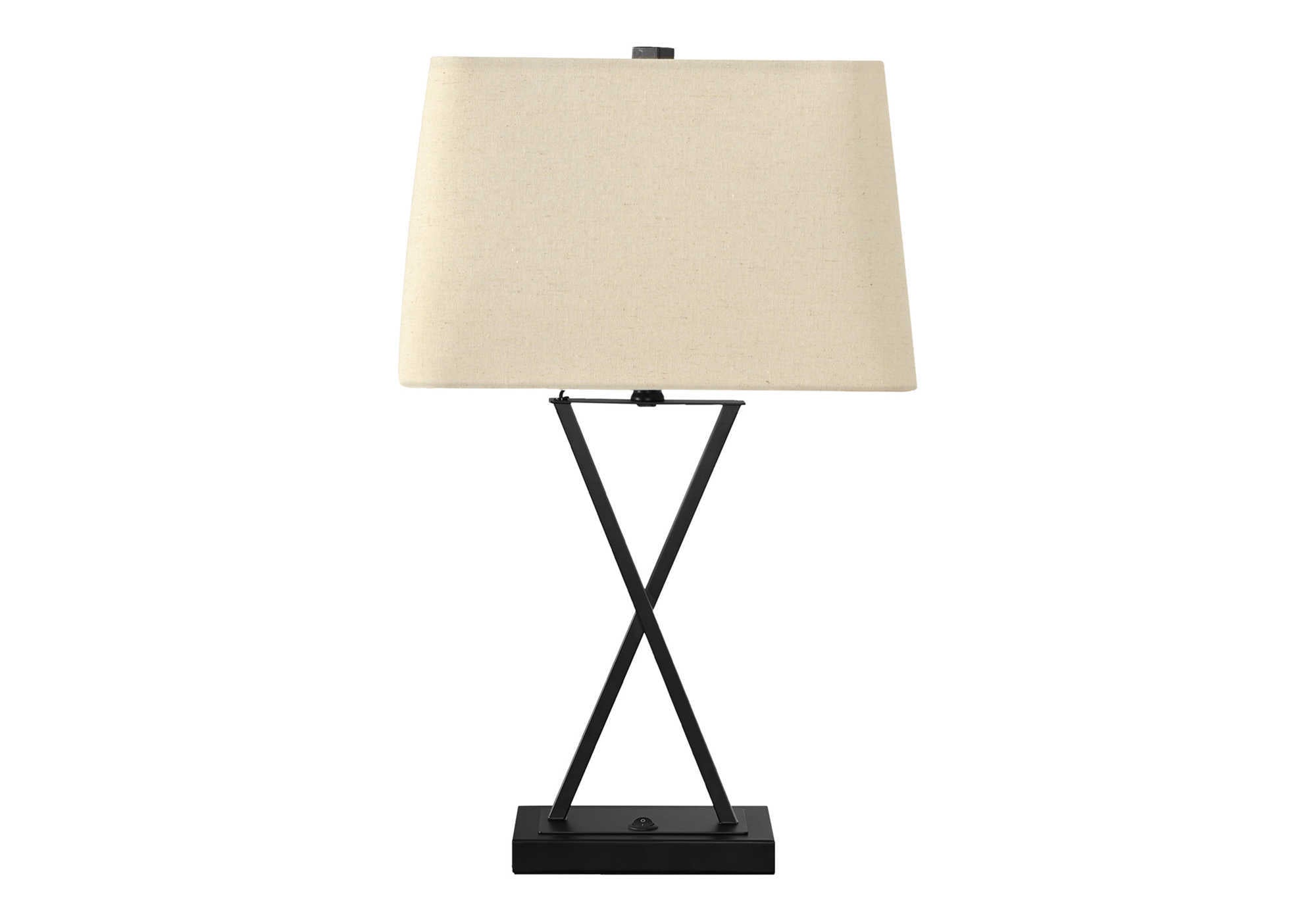 LIGHTING - 25"H TABLE LAMP BLACK METAL/BEIGE SHADE/USB # I 9638