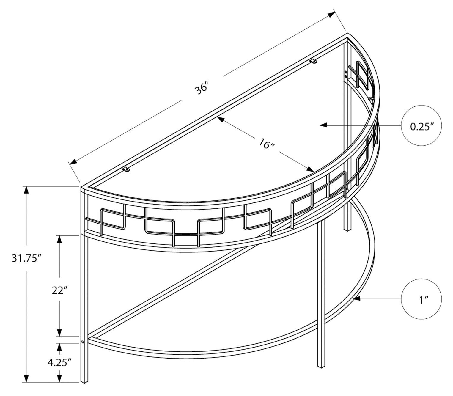 TABLE D'APPOINT - 36"L / CONSOLE D'ENTRÉE EN MÉTAL BLANC #I 2112