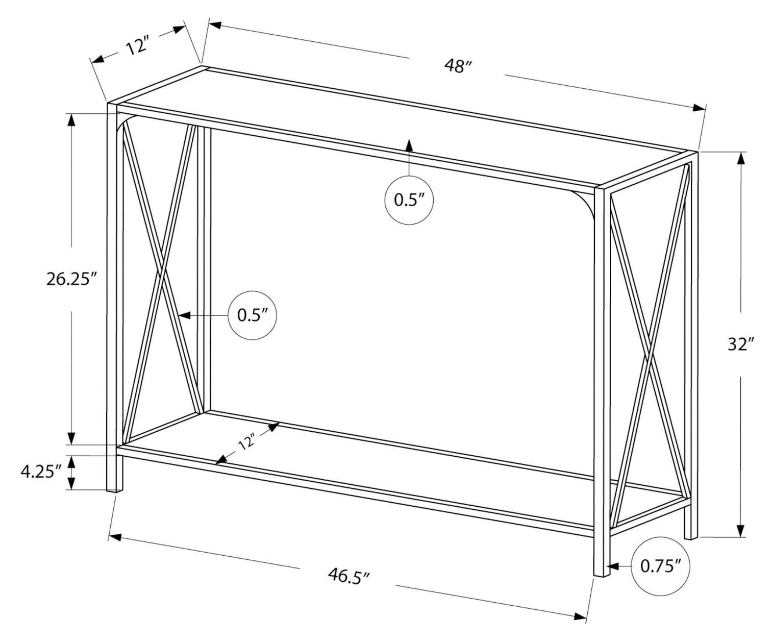 TABLE D'APPOINT - 48"L / BLANC / CONSOLE D'ENTRÉE EN MÉTAL BLANC #I 2124