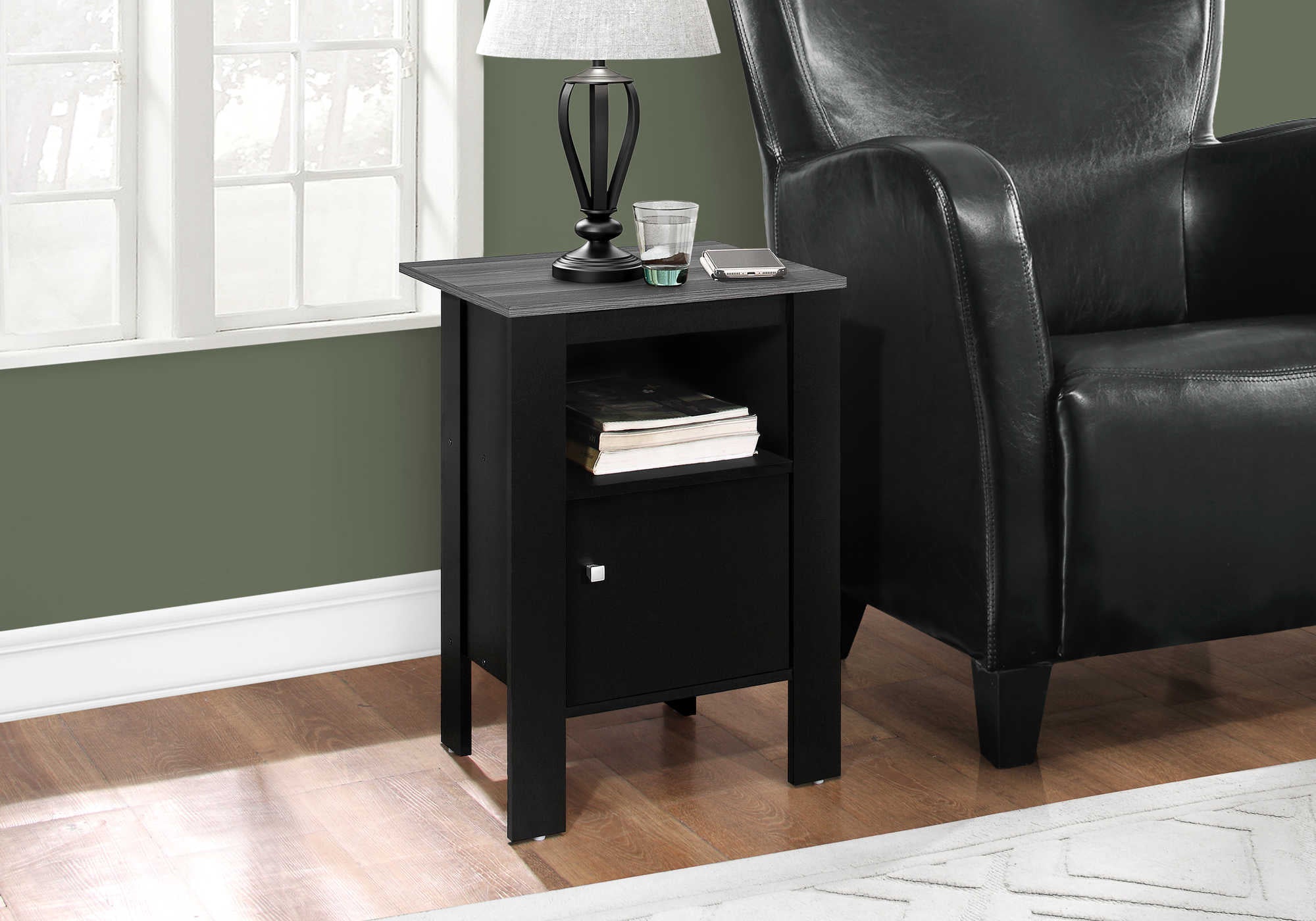 NIGHTSTAND - BLACK / GREY TOP NIGHT STAND WITH STORAGE #I 2134