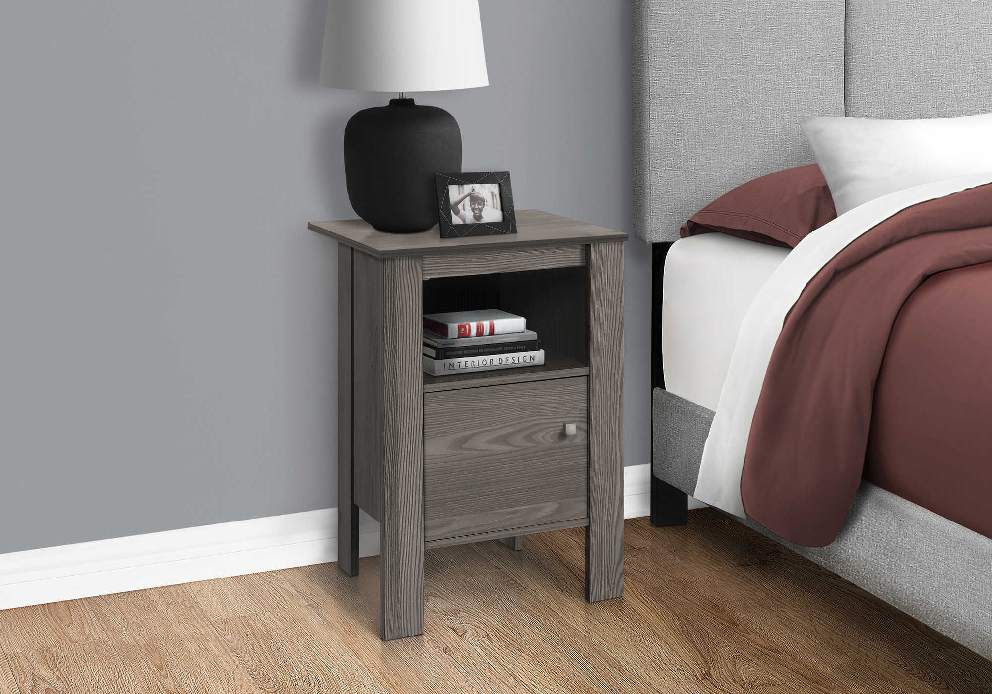 NIGHTSTAND - GREY NIGHT STAND WITH STORAGE #I 2138