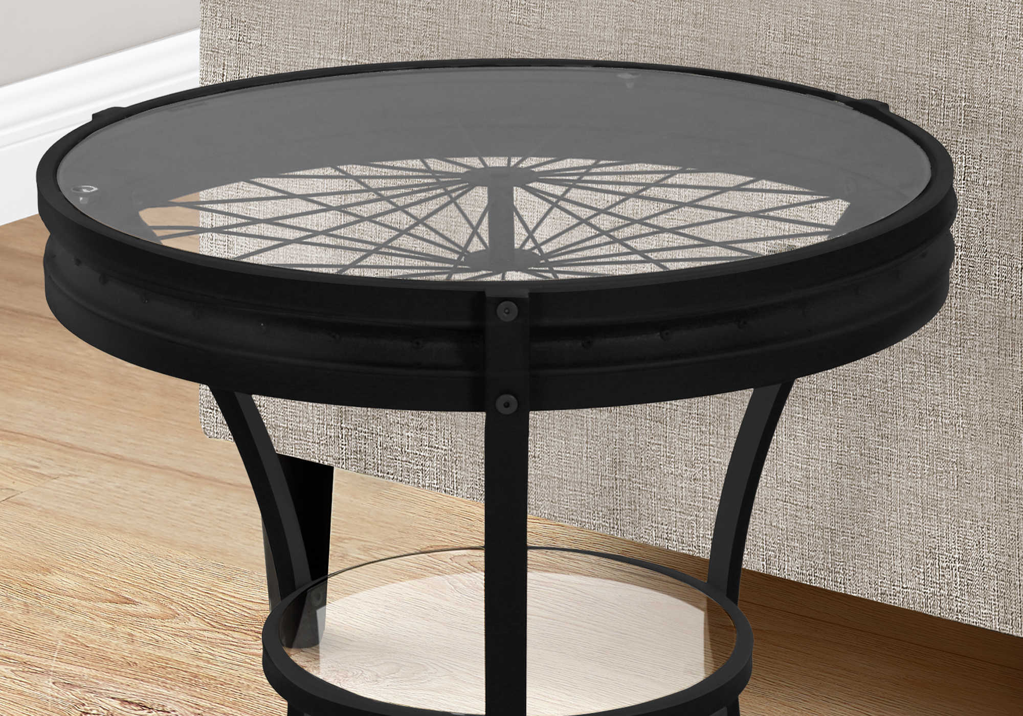 NIGHTSTAND - 22"DIA / BLACK WITH TEMPERED GLASS #I 2140