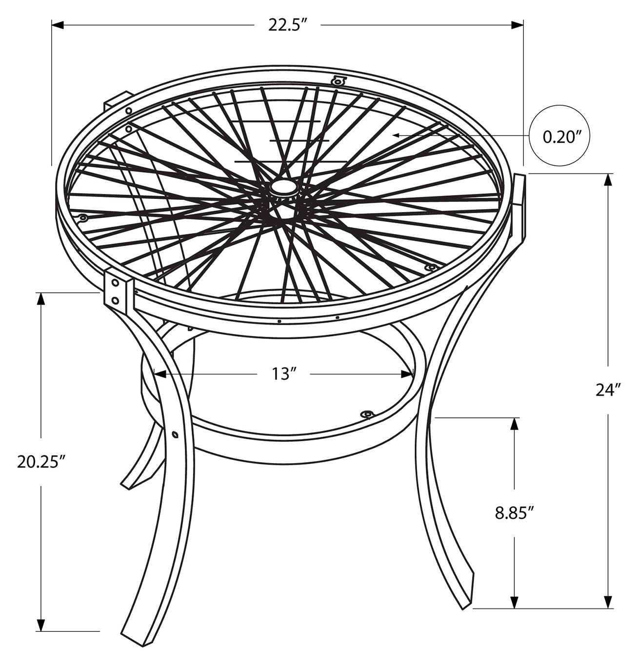 TABLE D'APPOINT - 22"DIA / NOIR AVEC VERRE TREMPÉ #I 2140