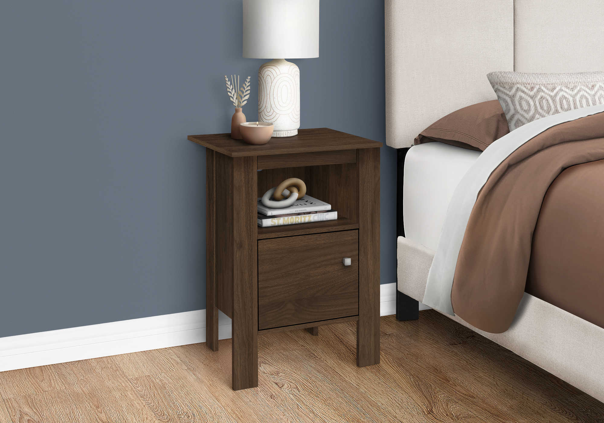 NIGHTSTAND - DARK WALNUT NIGHT STAND WITH STORAGE #I 2144