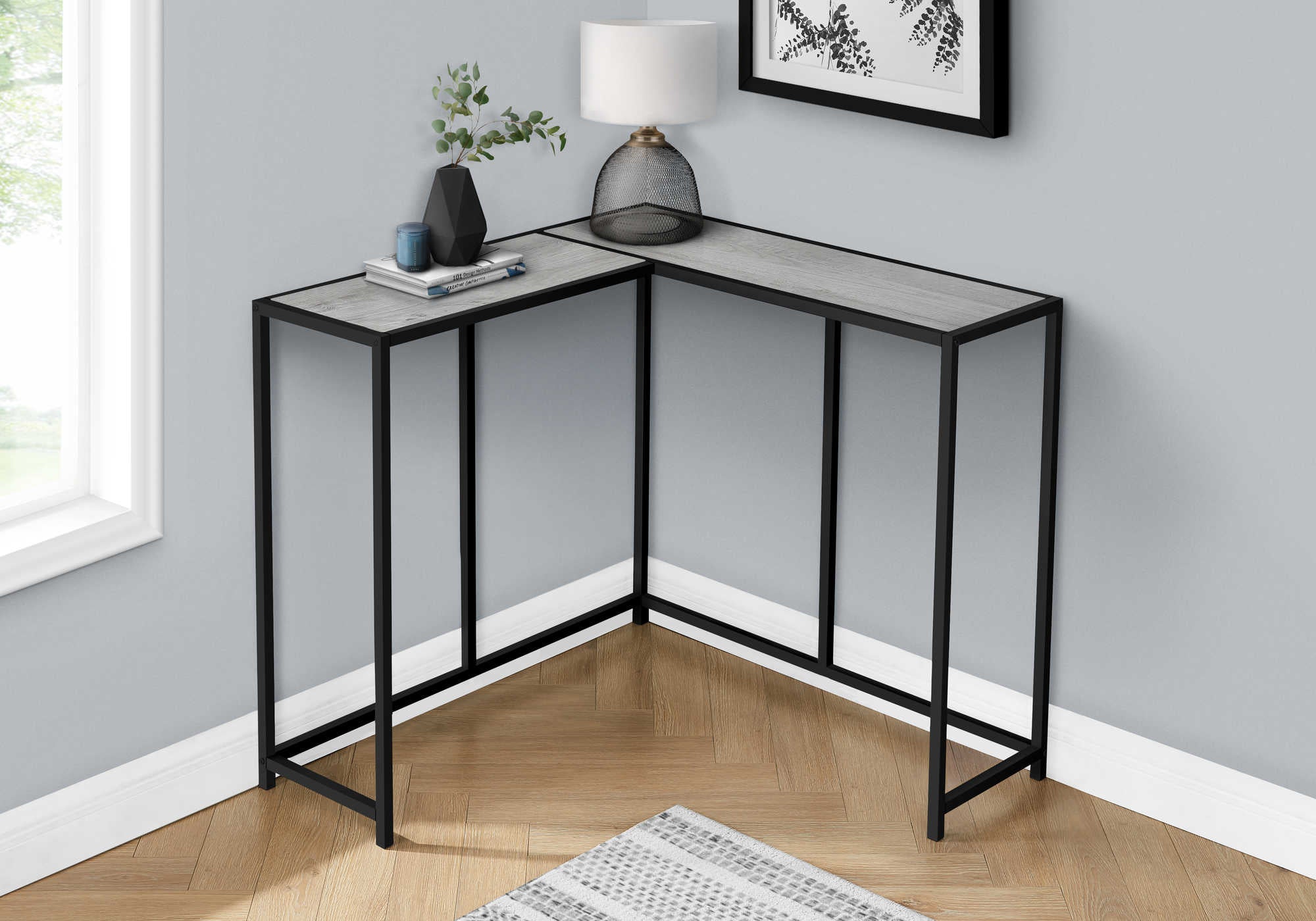 TABLE D'APPOINT - CONSOLE D'ANGLE 36"L / GRIS / NOIR #I 2156