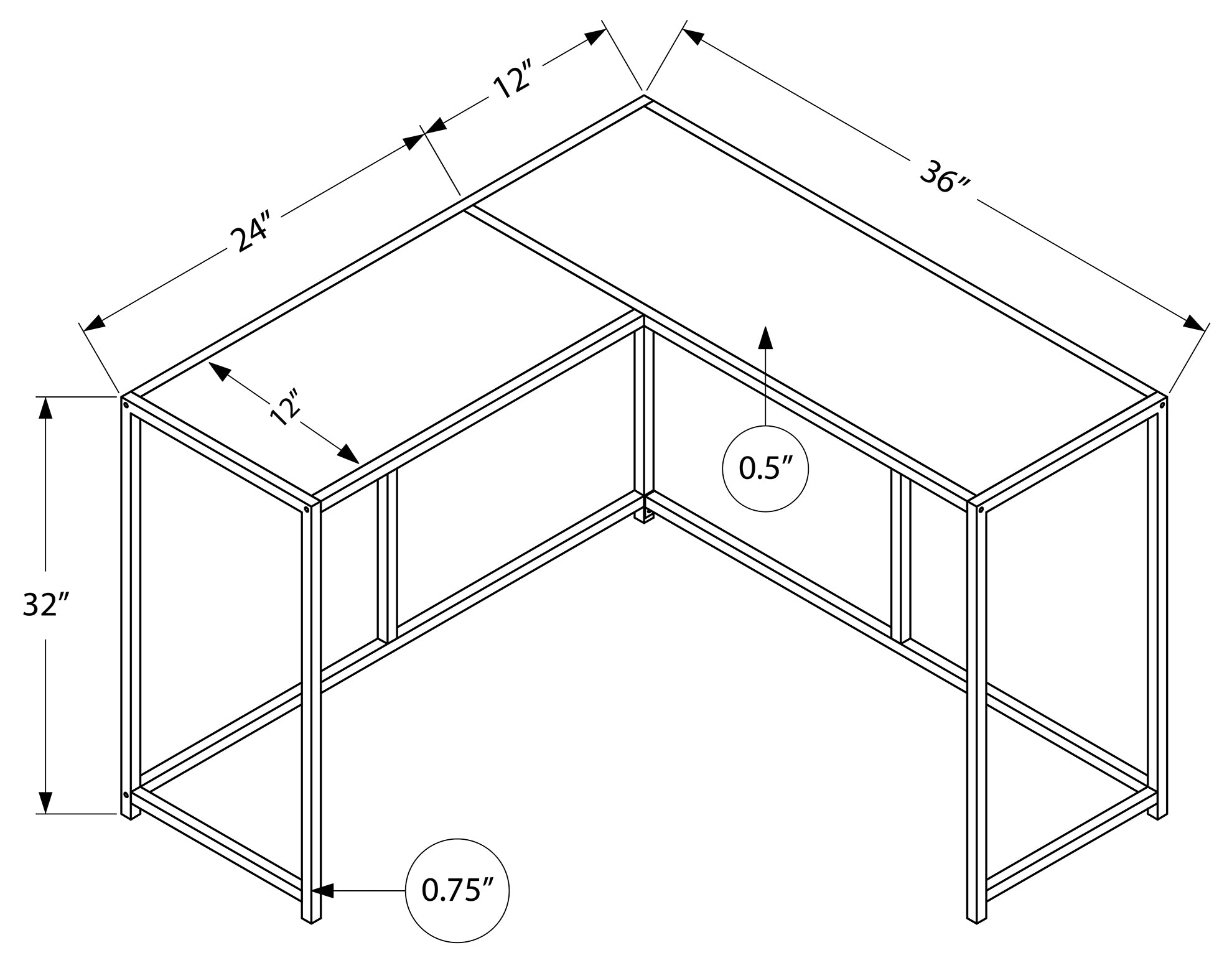 TABLE D'APPOINT - CONSOLE D'ANGLE 36"L / GRIS / NOIR #I 2156