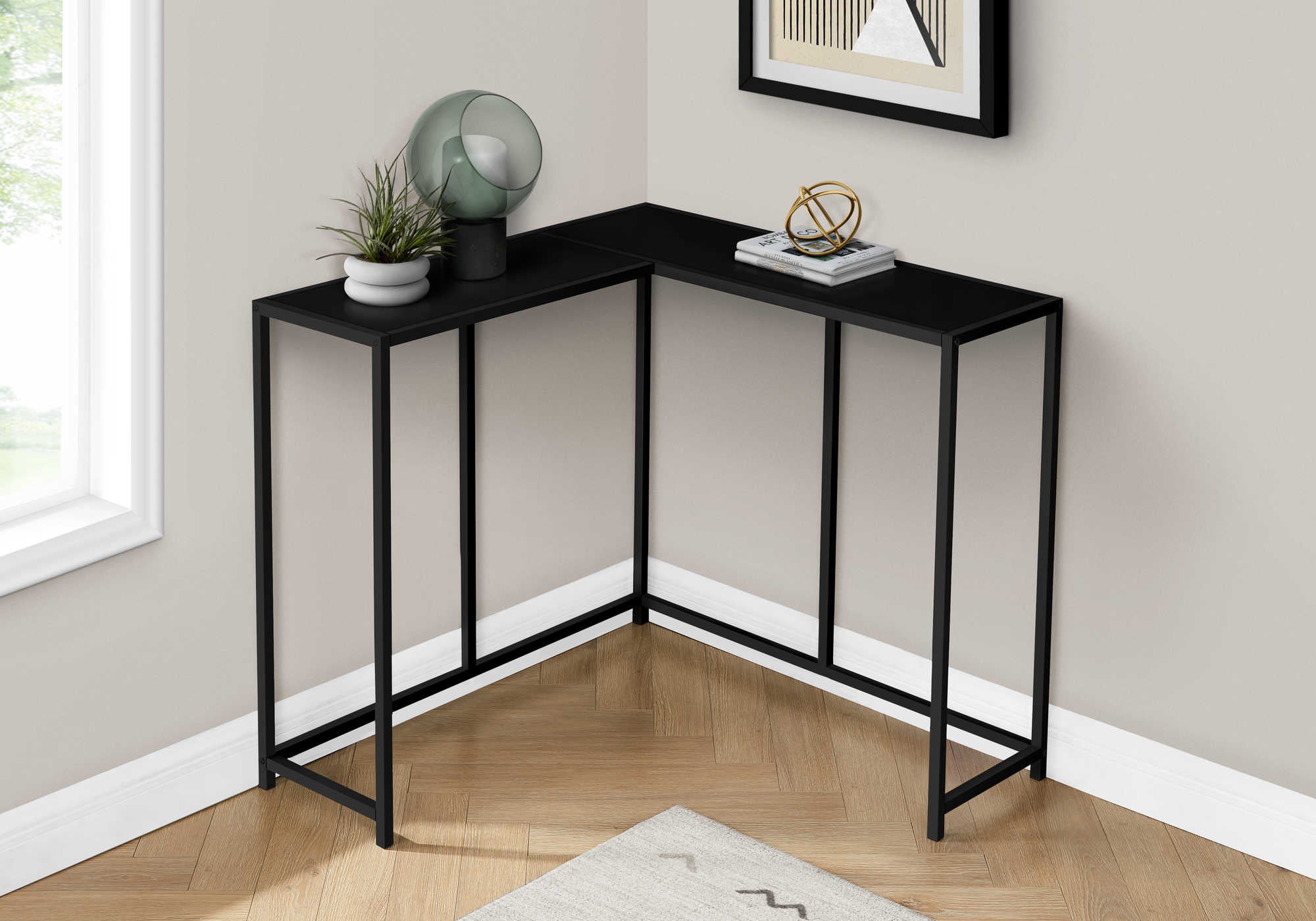 TABLE D'APPOINT - 36"L / NOIR / CONSOLE D'ANGLE NOIRE #I 2157