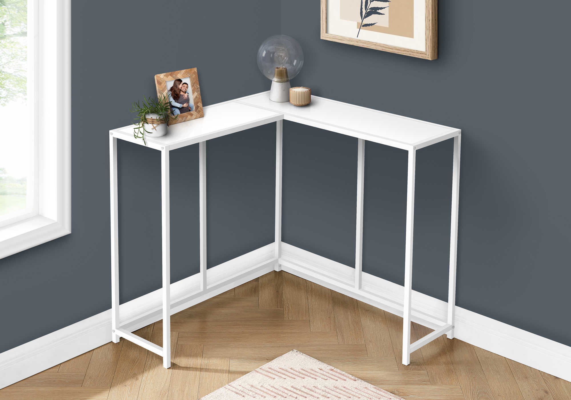 TABLE D'APPOINT - 36"L / BLANC / CONSOLE D'ANGLE BLANC #I 2160