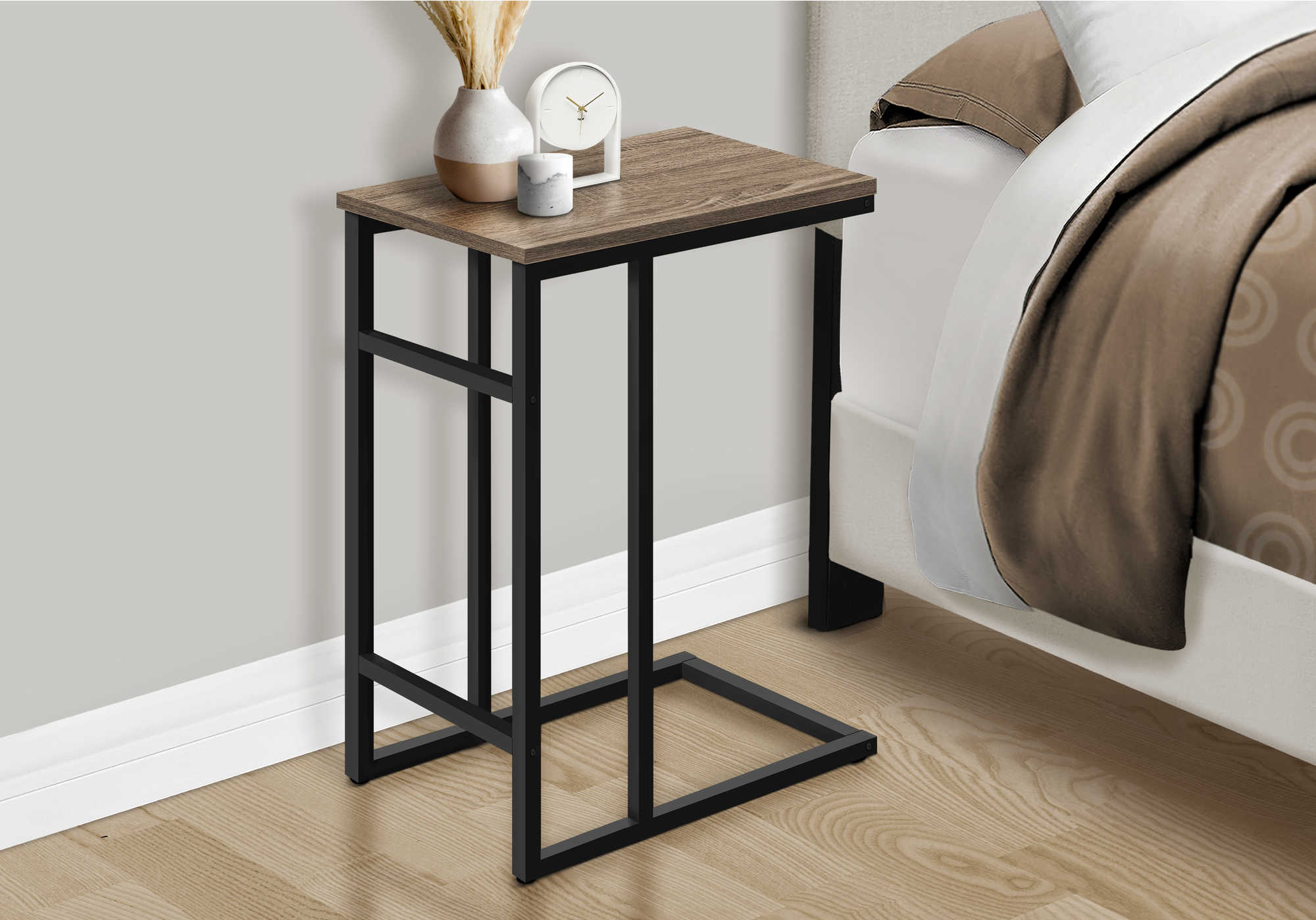 NIGHTSTAND - 24"H / DARK TAUPE / BLACK METAL #I 2172