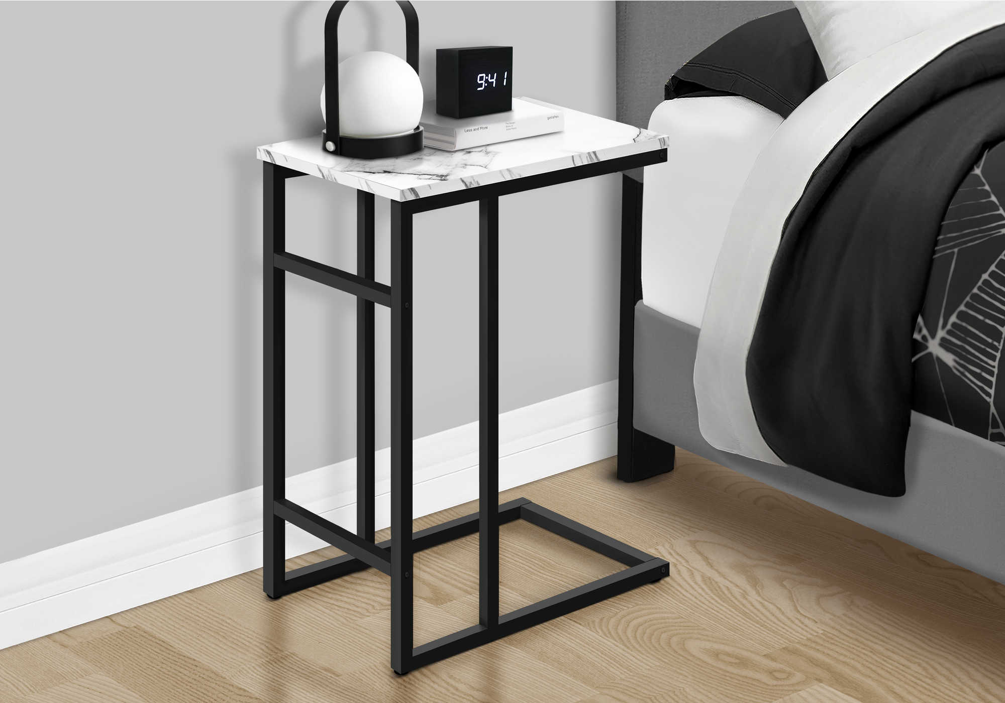 NIGHTSTAND - 24"H / WHITE MARBLE / BLACK METAL #I 2173