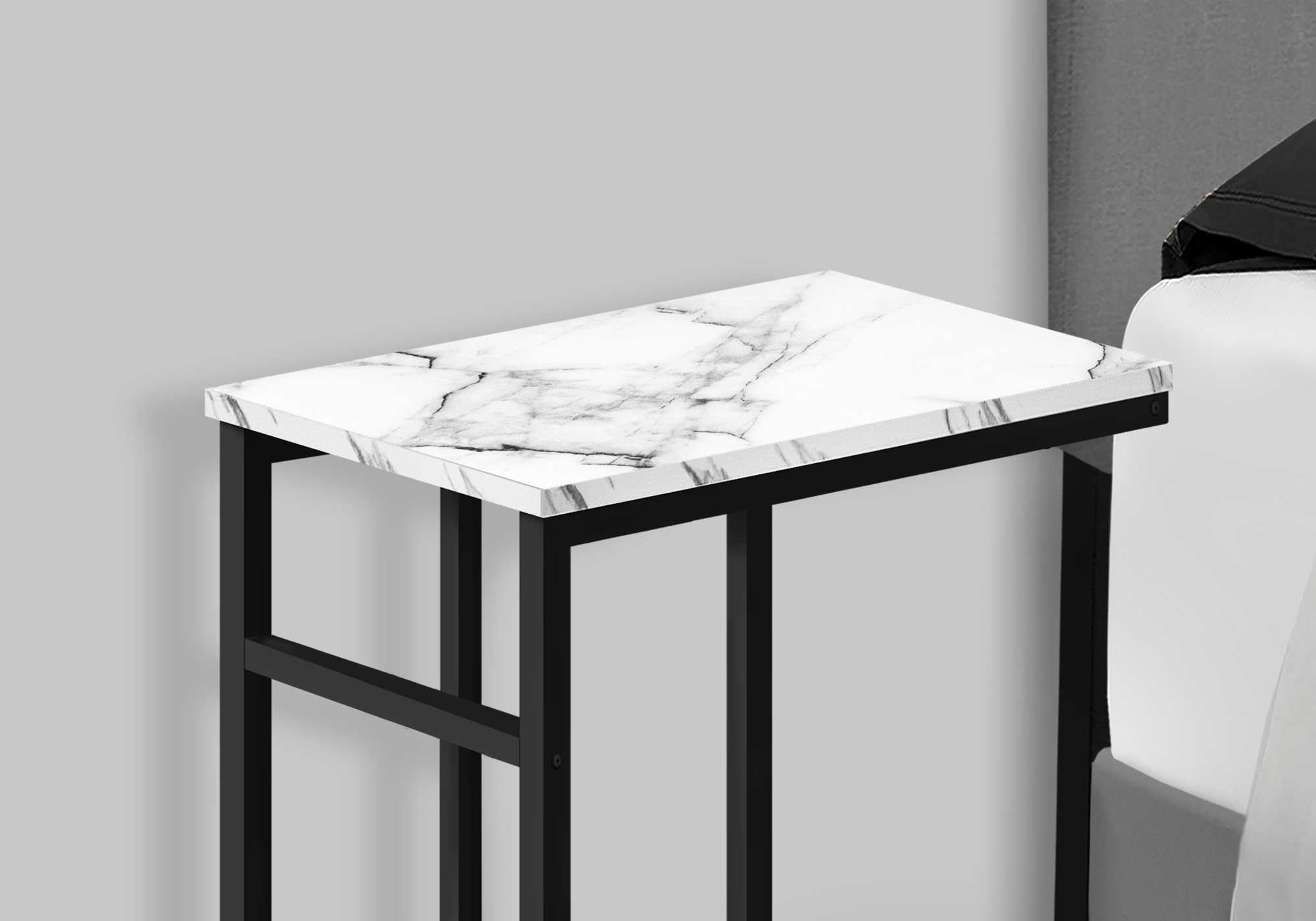 NIGHTSTAND - 24"H / WHITE MARBLE / BLACK METAL #I 2173