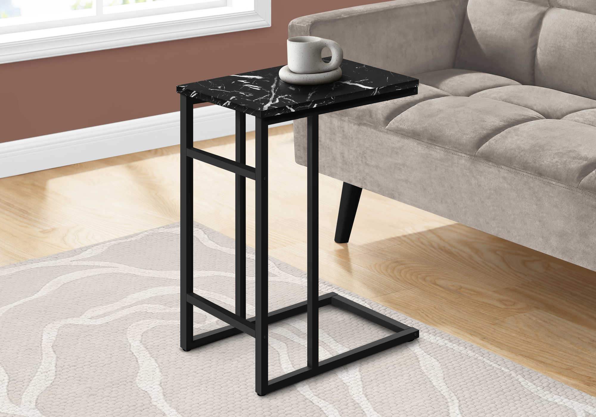 TABLE D'APPOINT - 24"H / MARBRE NOIR / MÉTAL NOIR #I 2174