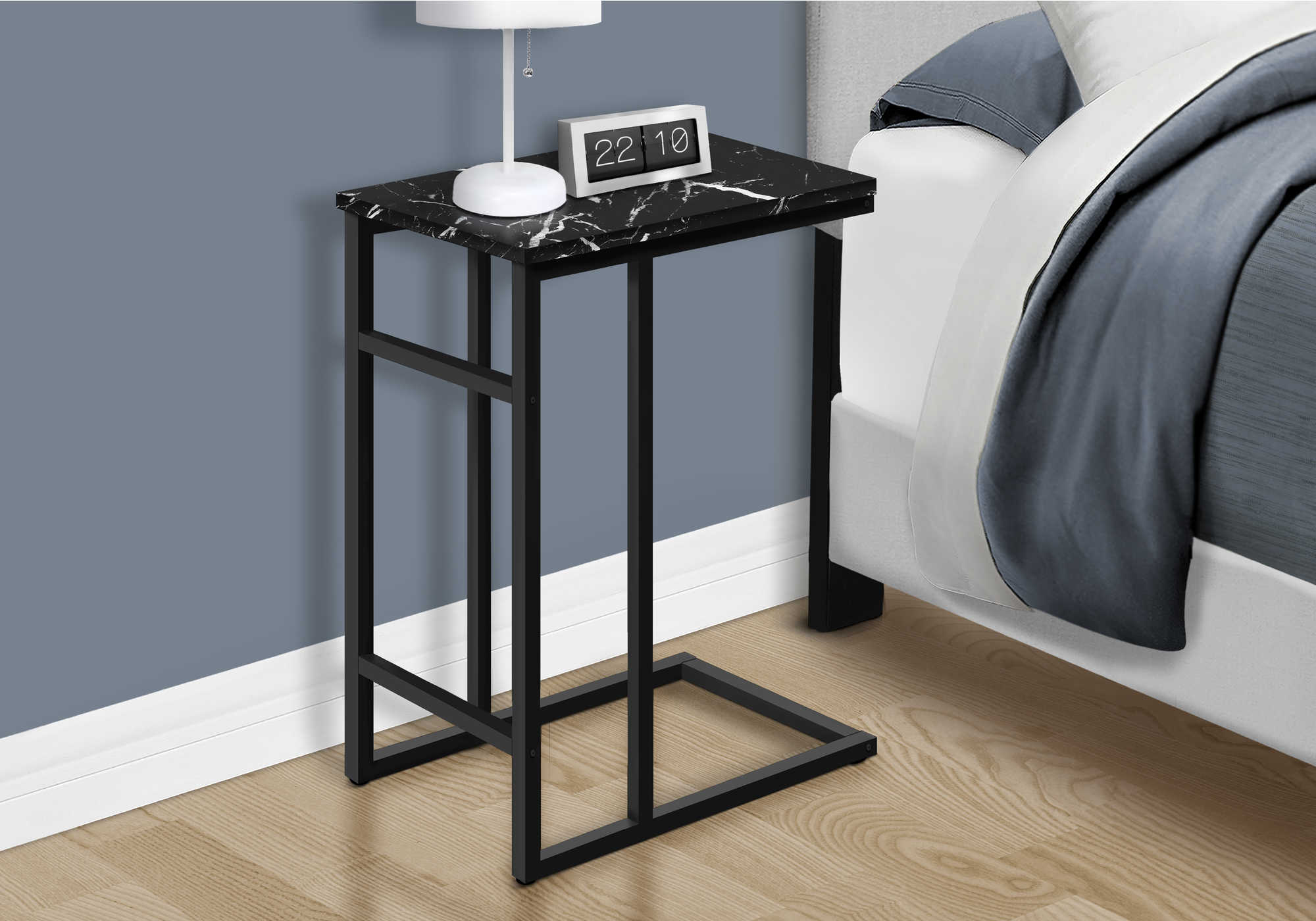 NIGHTSTAND - 24"H / BLACK MARBLE / BLACK METAL #I 2174