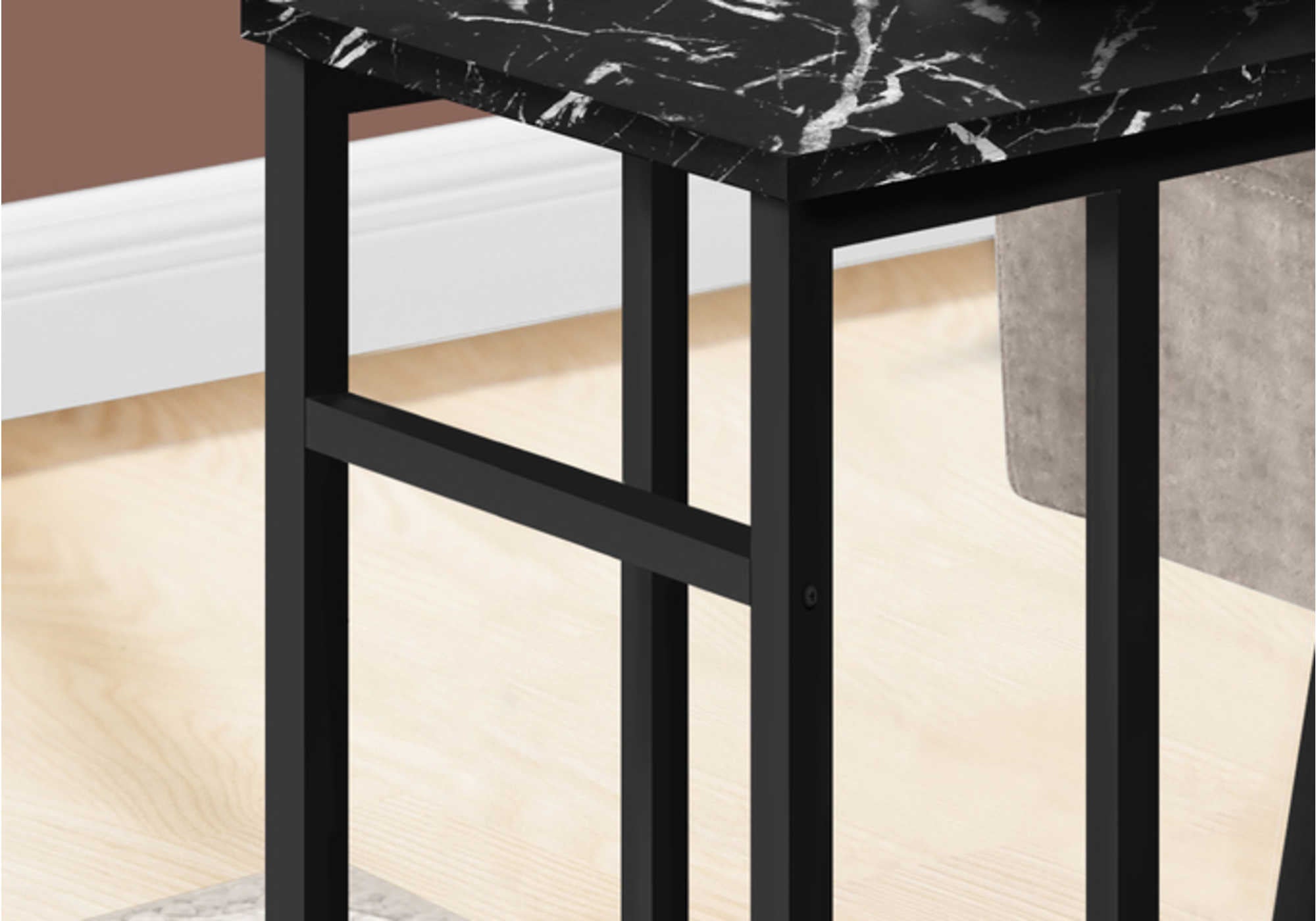 NIGHTSTAND - 24"H / BLACK MARBLE / BLACK METAL #I 2174