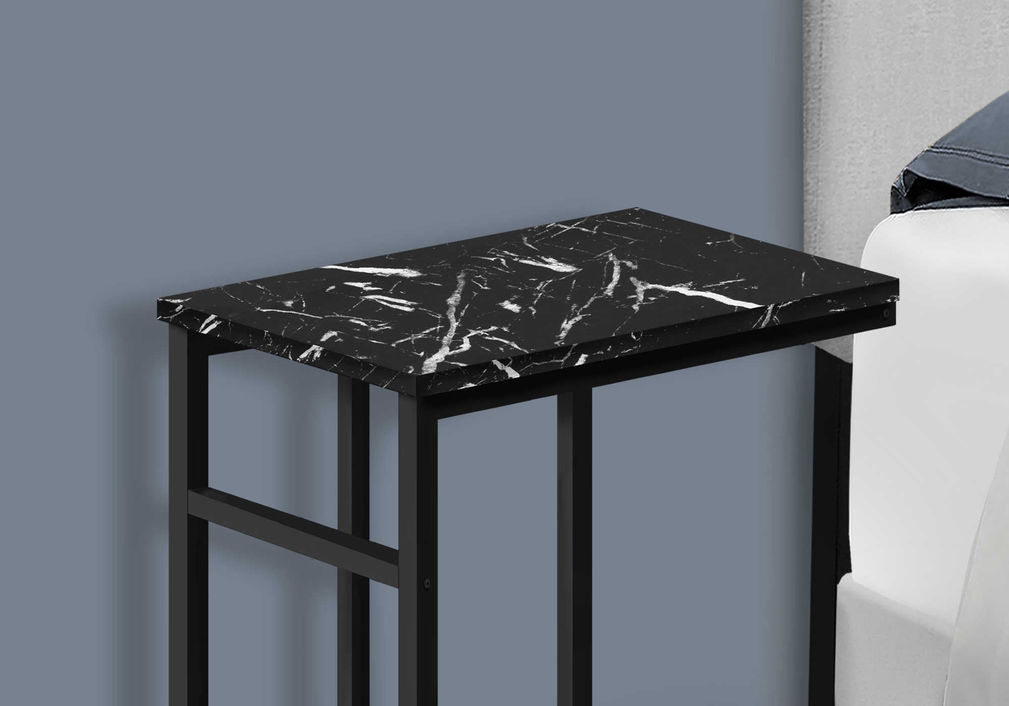 NIGHTSTAND - 24"H / BLACK MARBLE / BLACK METAL #I 2174