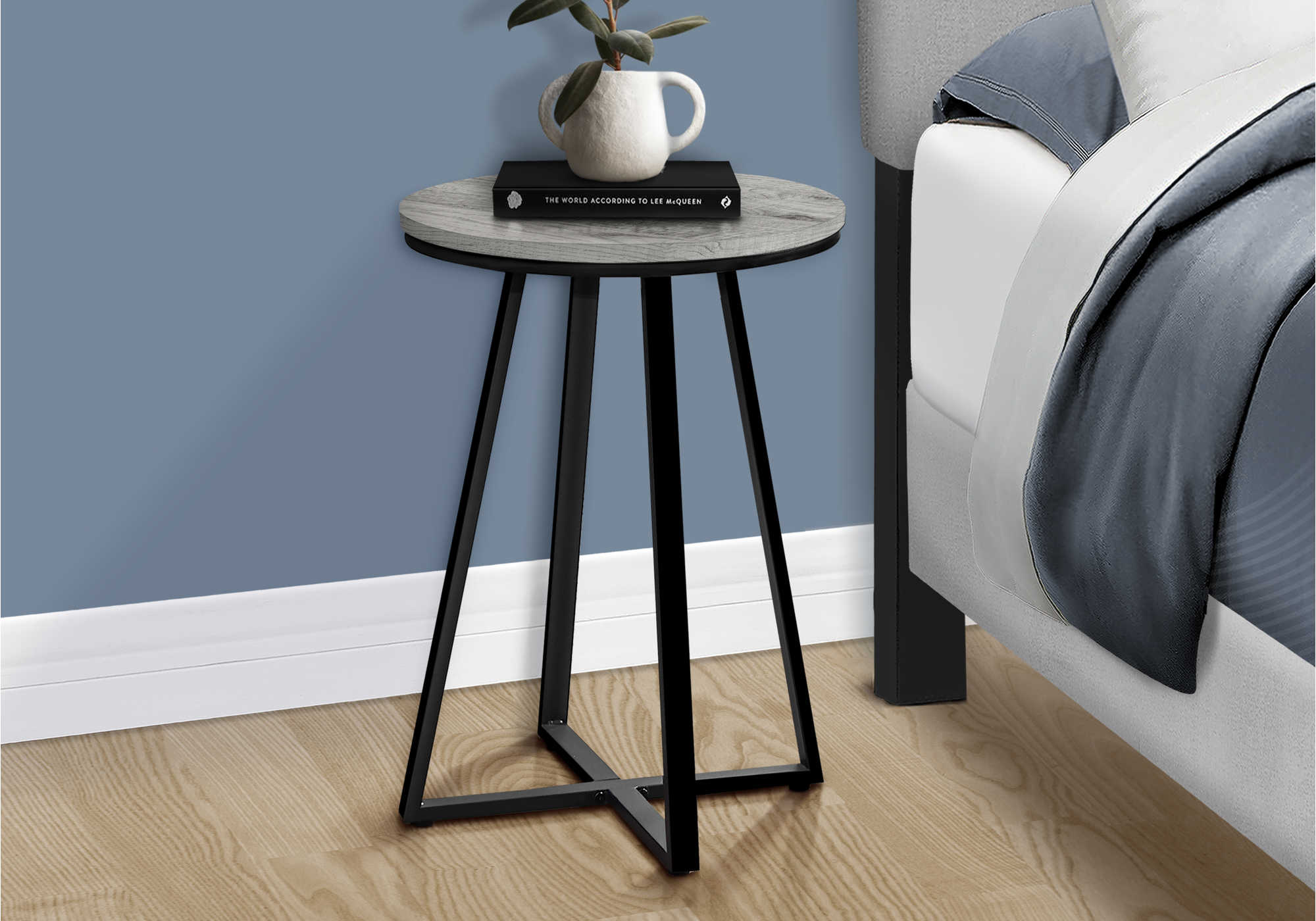 TABLE DE NUIT - 22"H / GRIS / MÉTAL NOIR #I 2176