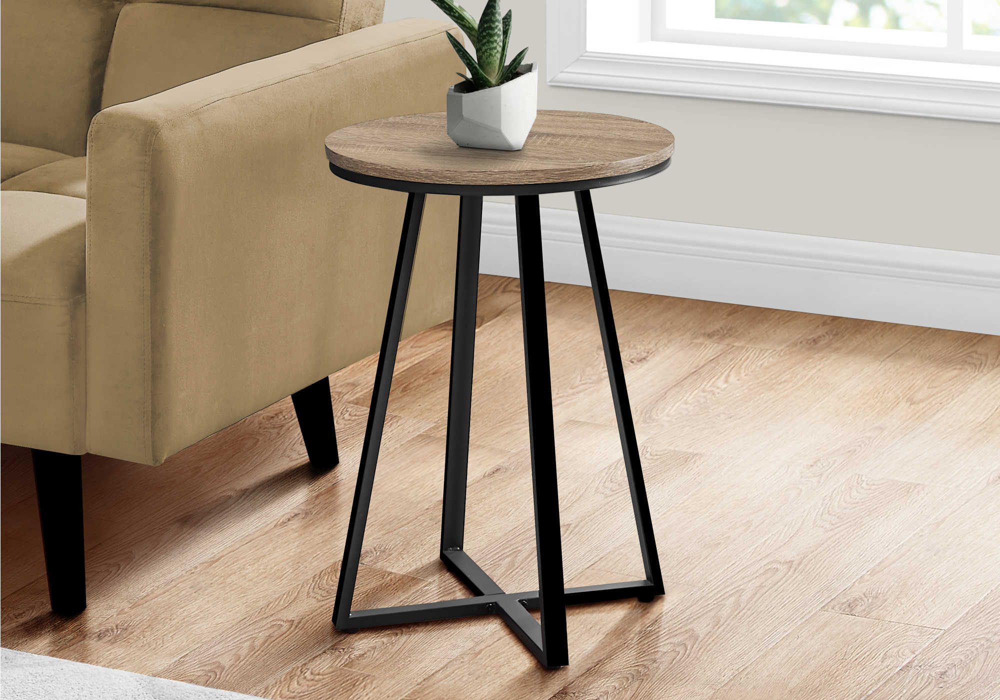 TABLE D'APPOINT - 22"H / TAUPE FONCÉ / MÉTAL NOIR #I 2177