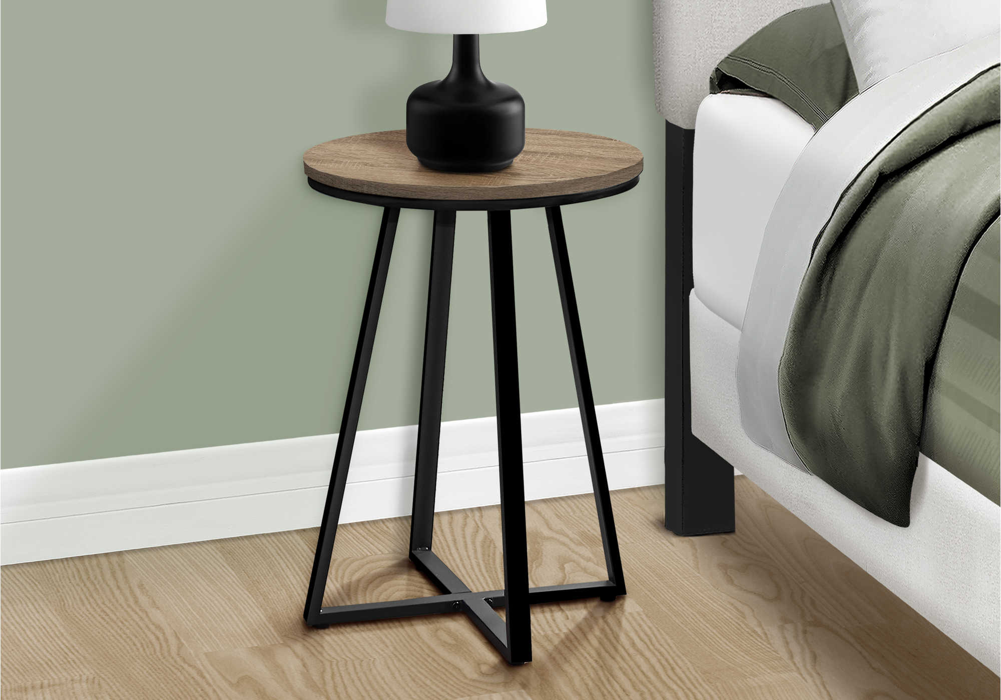 NIGHTSTAND - 22"H / DARK TAUPE / BLACK METAL #I 2177