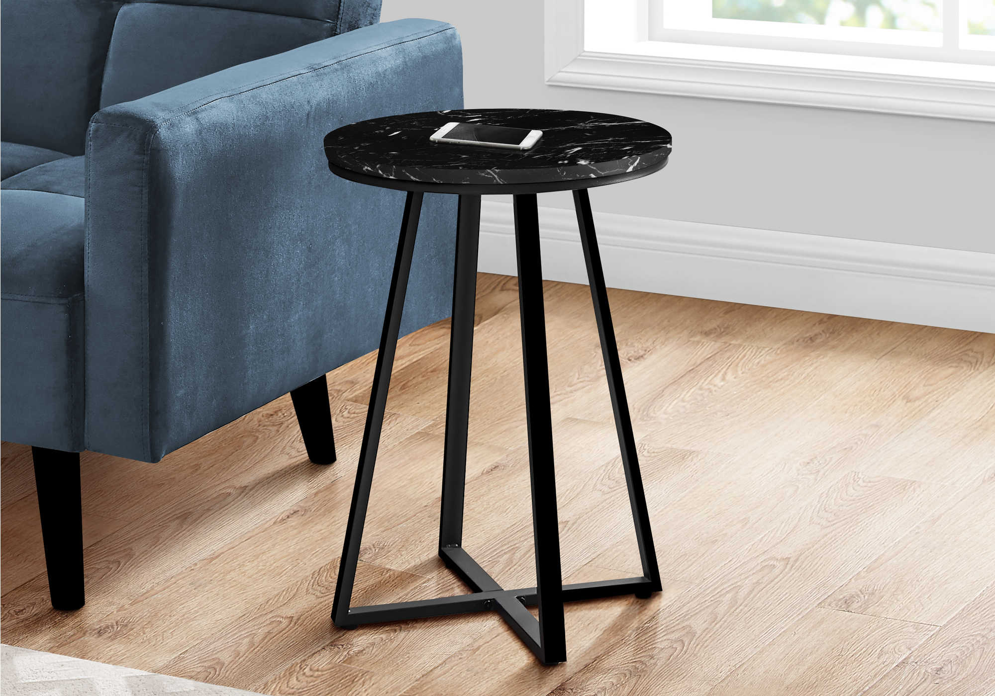 TABLE D'APPOINT - 22"H / MARBRE NOIR / MÉTAL NOIR #I 2179