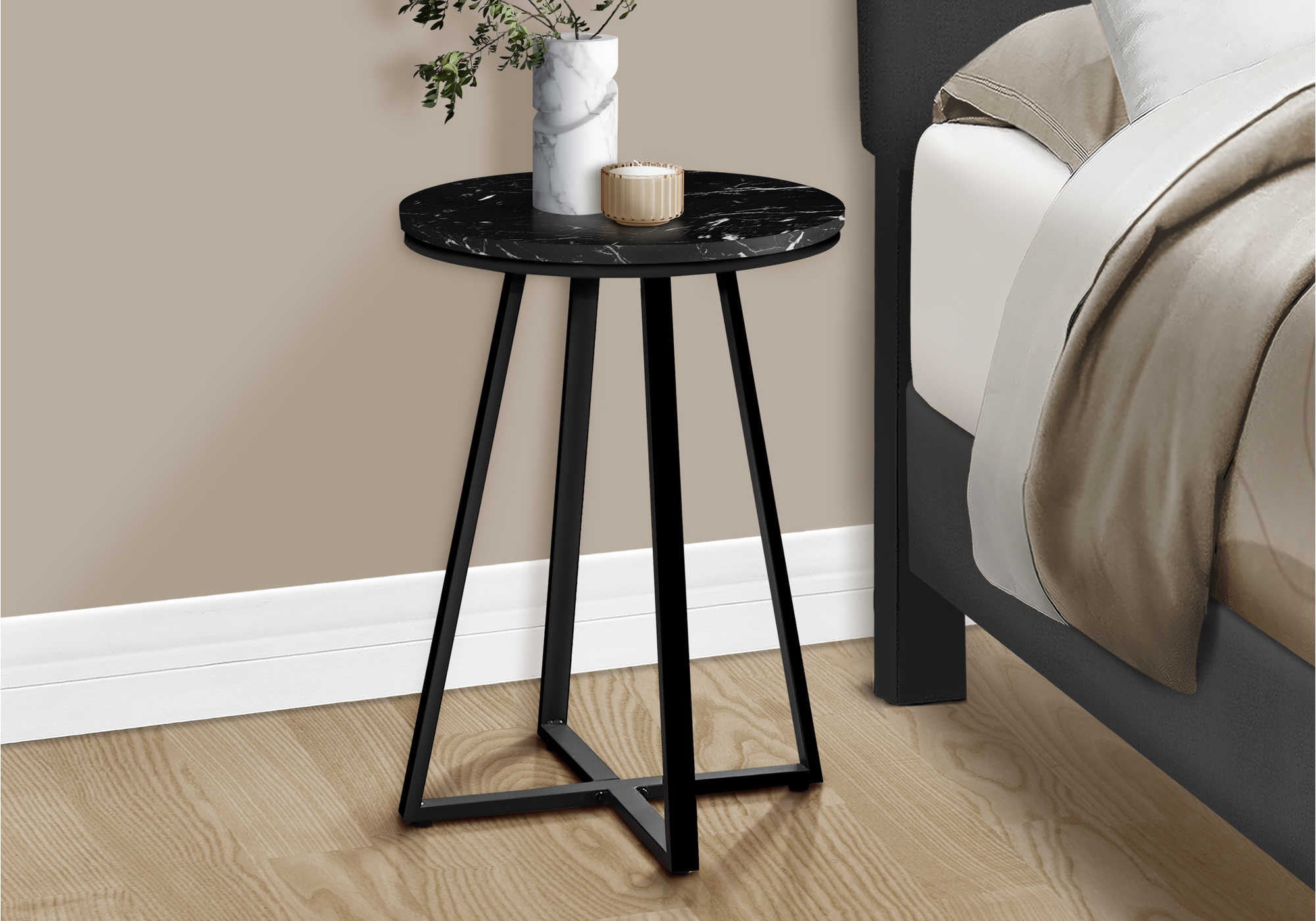 NIGHTSTAND - 22"H / BLACK MARBLE / BLACK METAL #I 2179