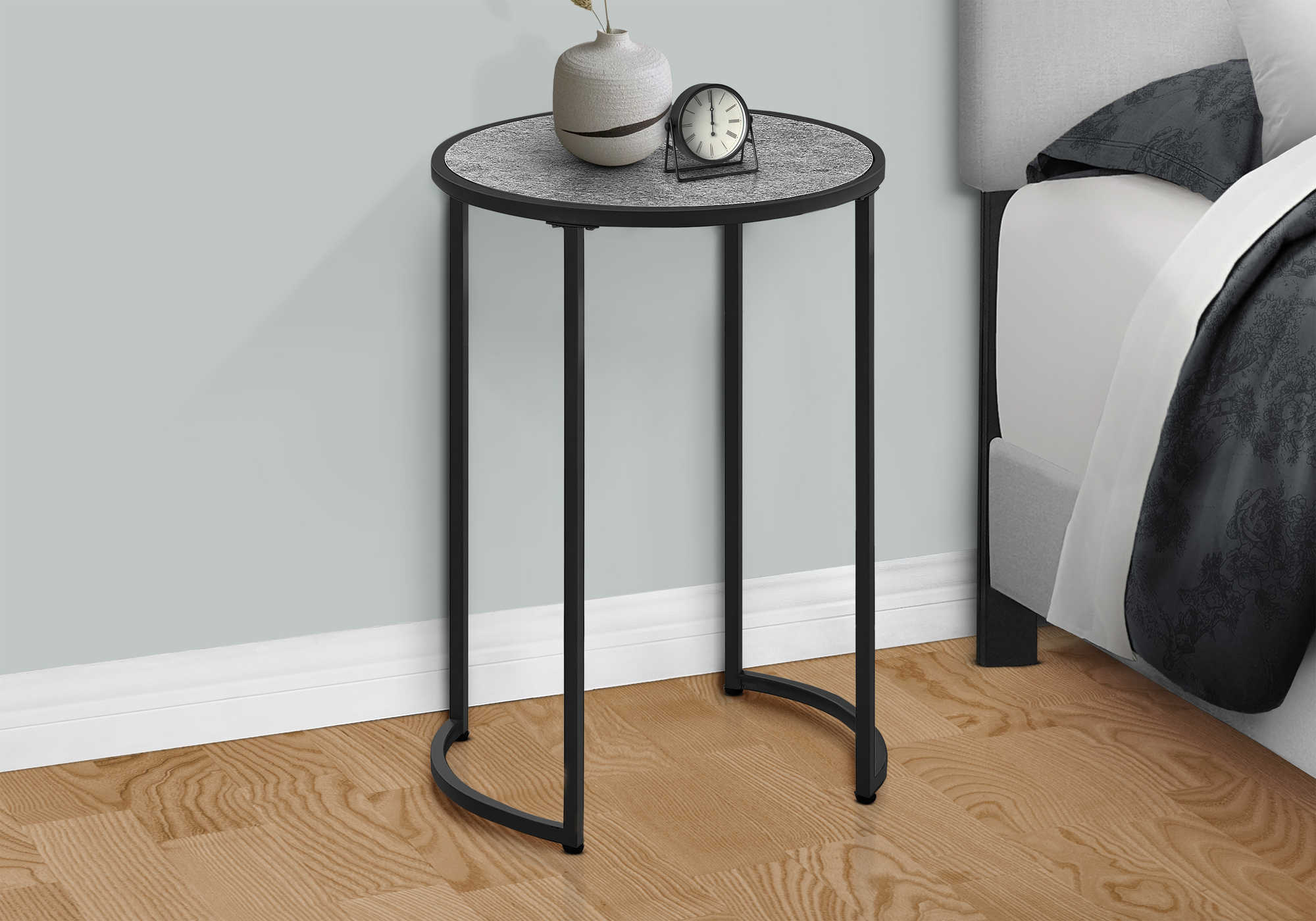 NIGHTSTAND - 24"H / GREY STONE-LOOK / BLACK METAL #I 2206