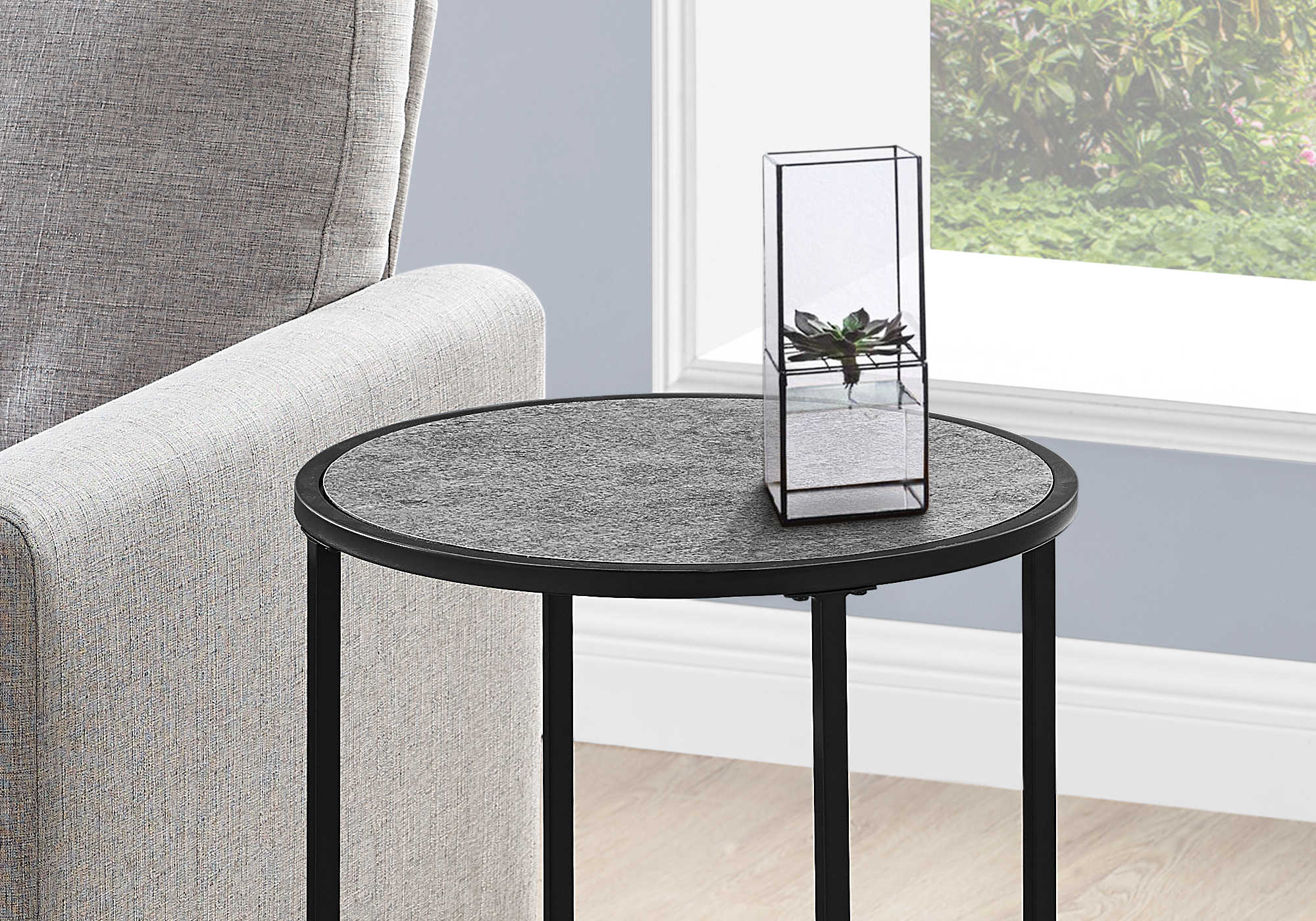 NIGHTSTAND - 24"H / GREY STONE-LOOK / BLACK METAL #I 2206