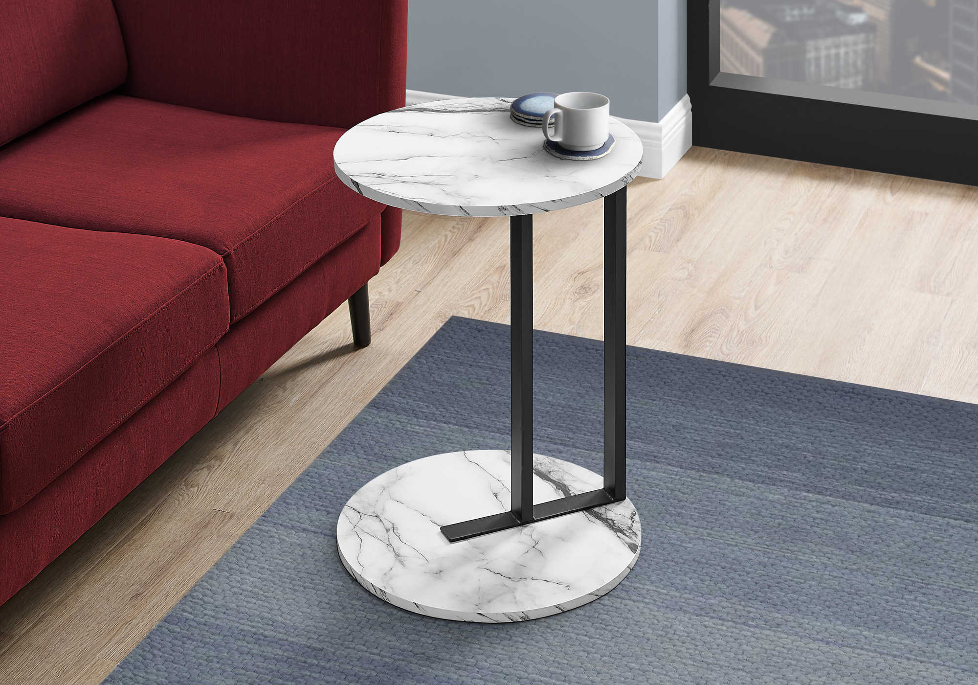 NIGHTSTAND - 24"H / WHITE MARBLE-LOOK / BLACK METAL #I 2210