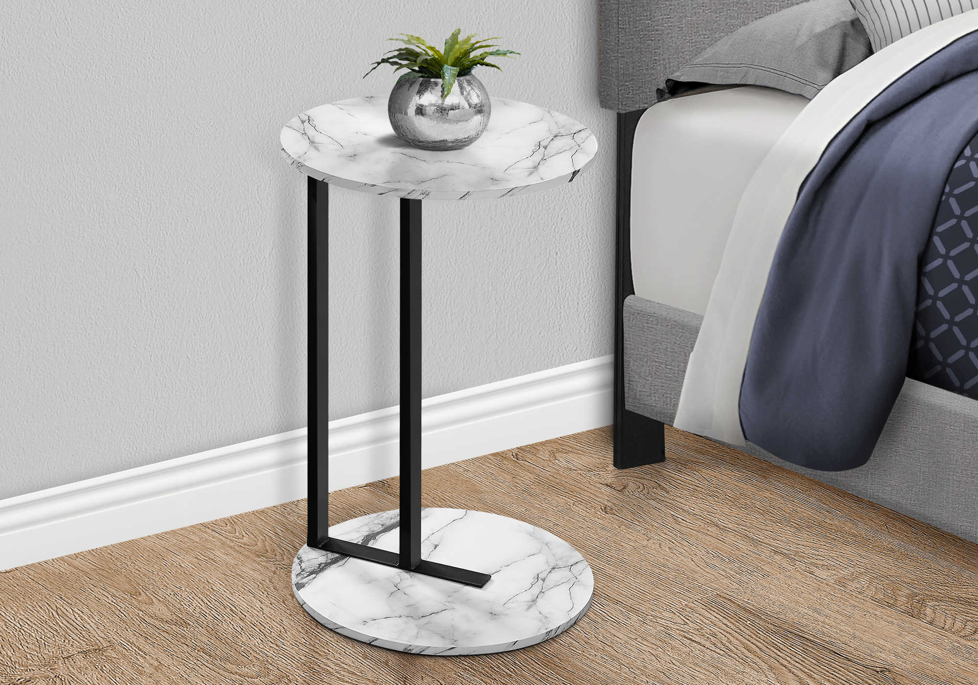 NIGHTSTAND - 24"H / WHITE MARBLE-LOOK / BLACK METAL #I 2210