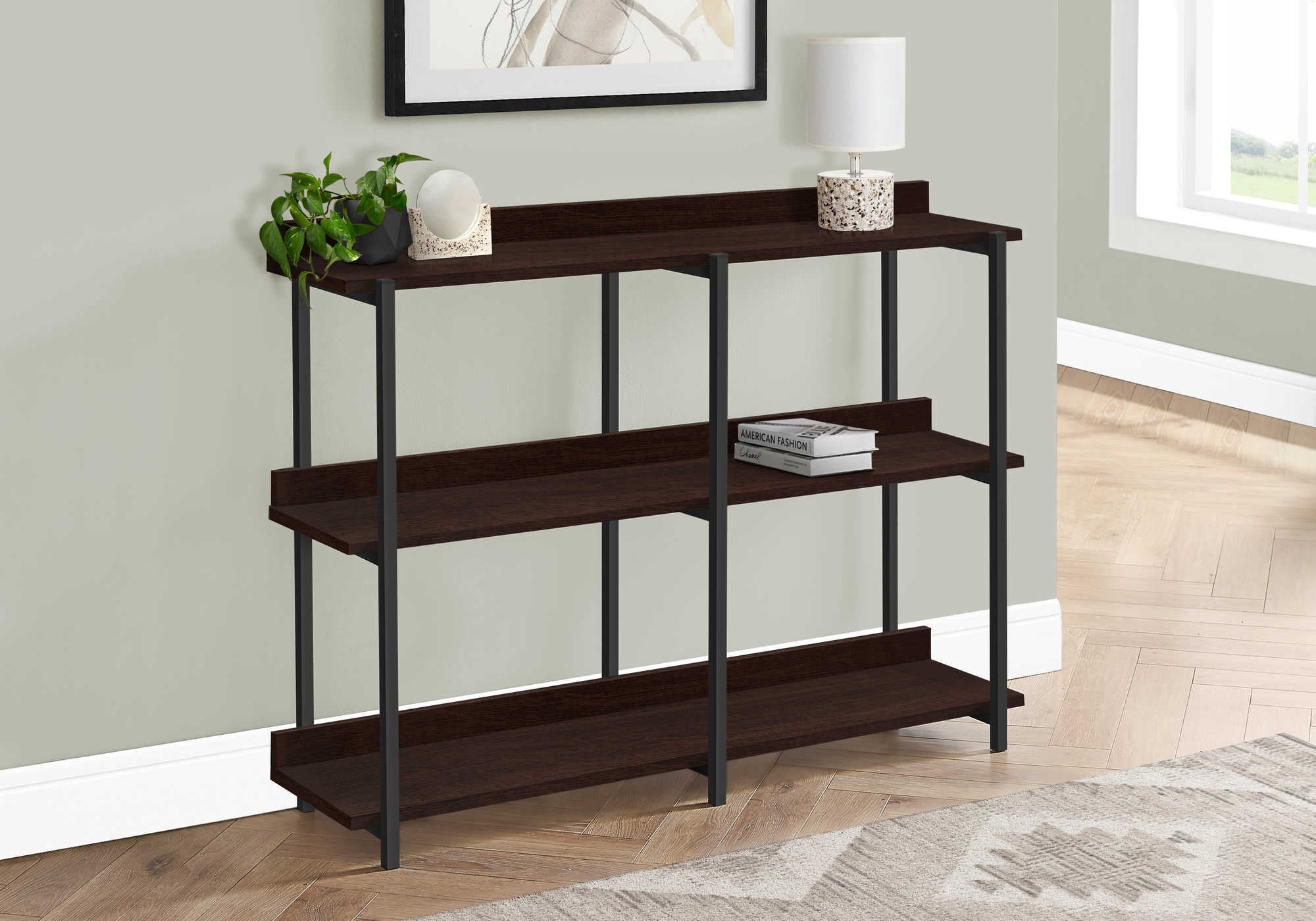 ACCENT TABLE - 48"L / ESPRESSO / BLACK METAL HALL CONSOLE #I 2215