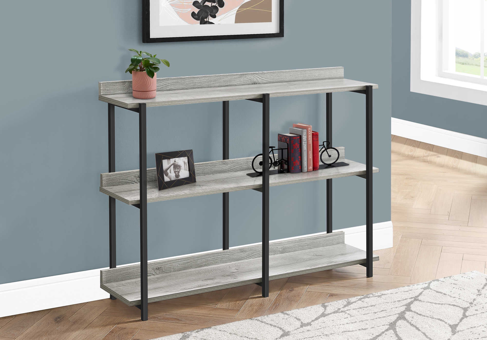 ACCENT TABLE - 48"L / GREY / BLACK METAL HALL CONSOLE #I 2217