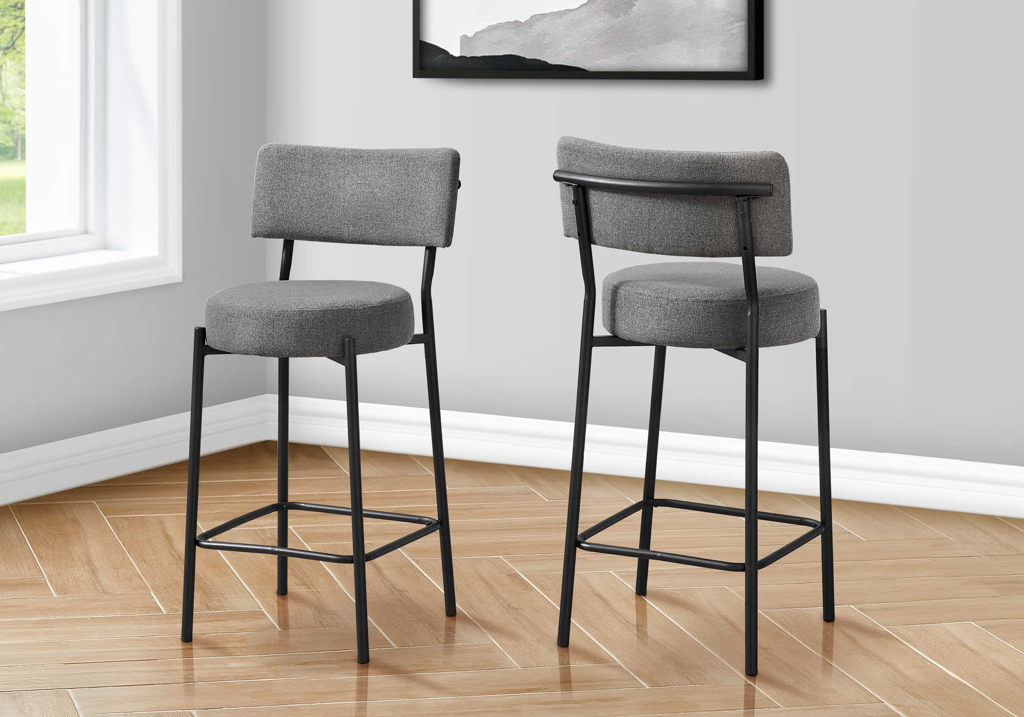 TABOURET DE BAR - 2PCS / 37"H / GRIS / HAUTEUR DE COMPTOIR EN MÉTAL NOIR # I 2246