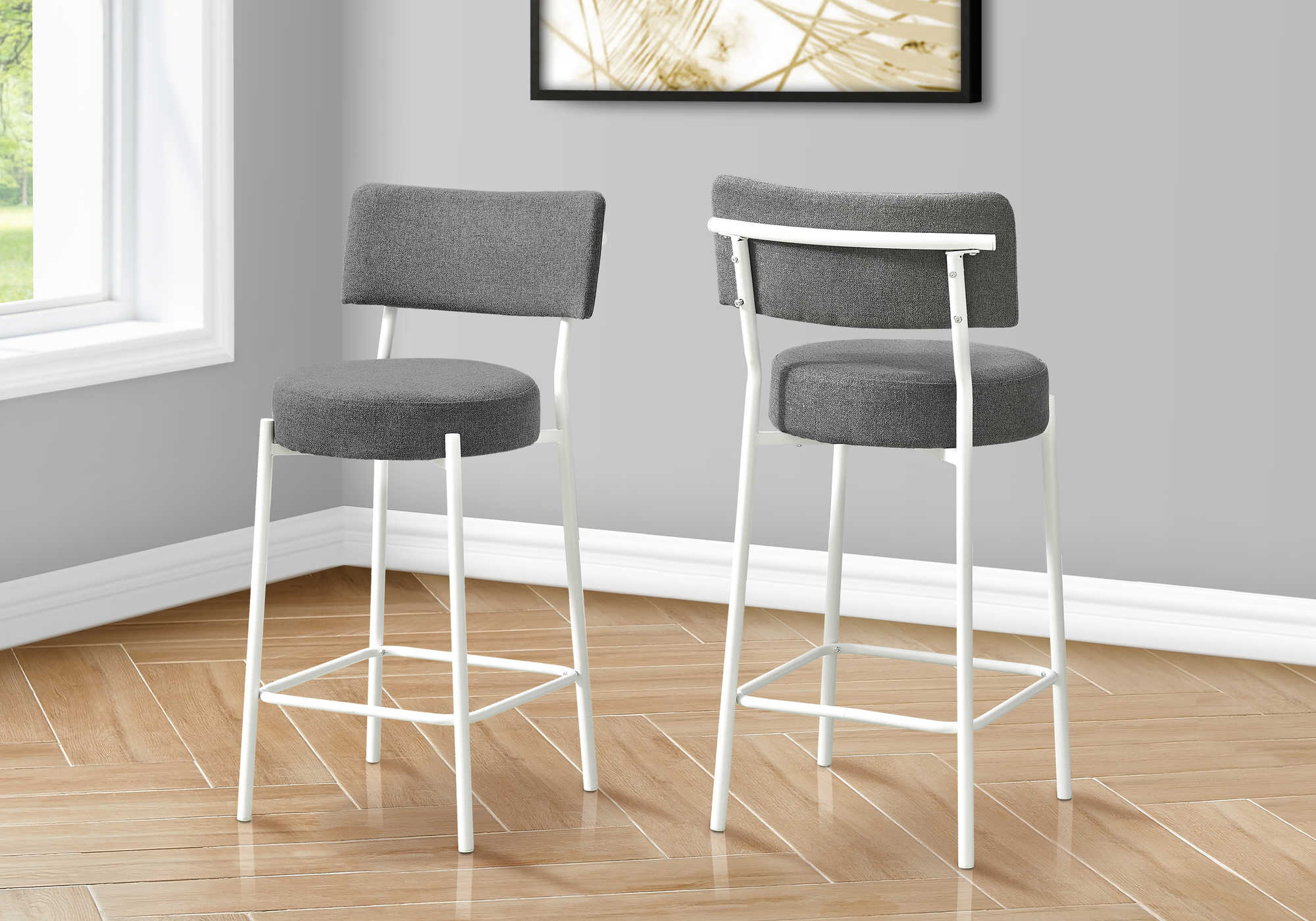 TABOURET DE BAR - 2PCS / 37"H / HAUTEUR DE COMPTOIR EN MÉTAL GRIS/BLANC # I 2247