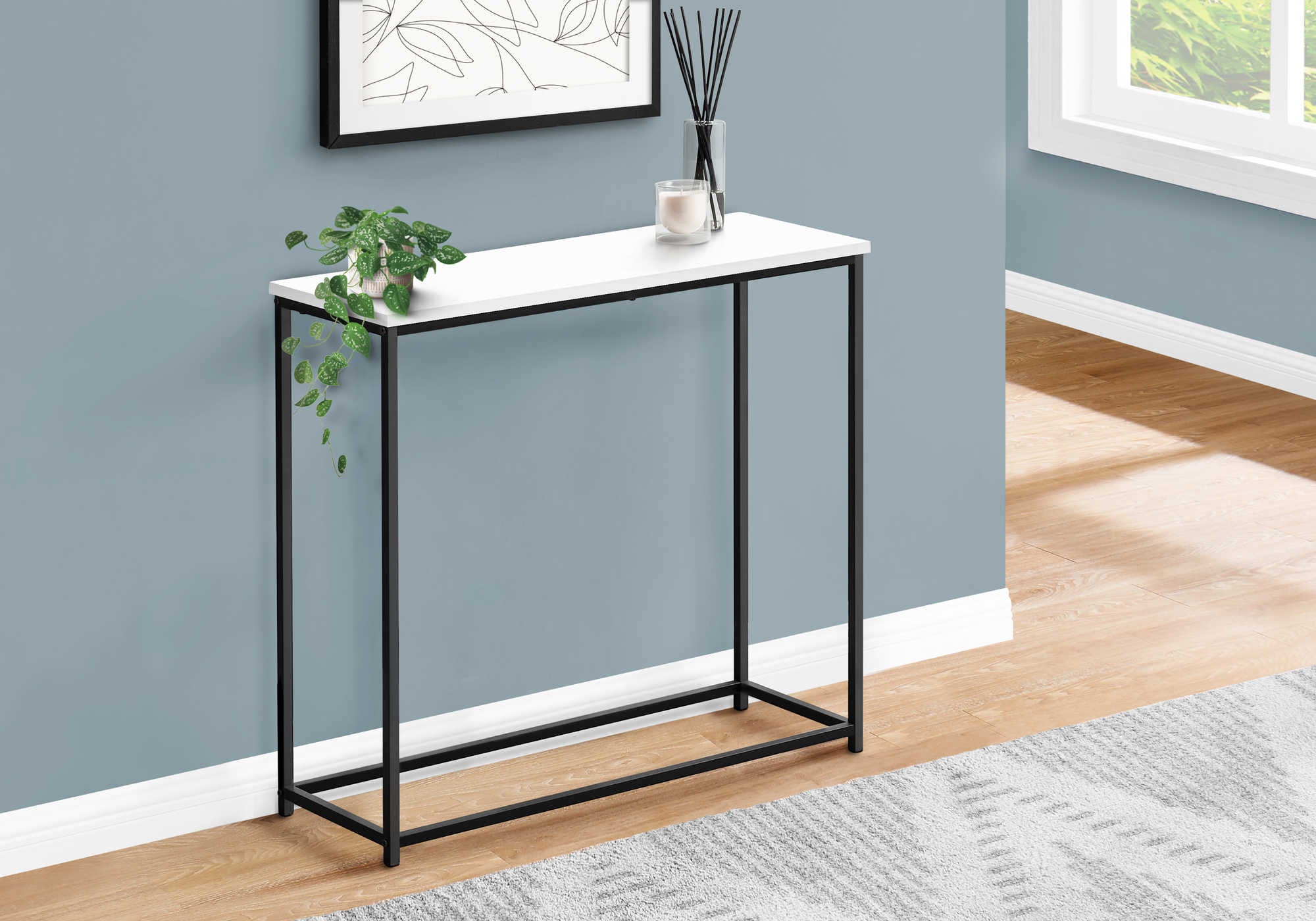 ACCENT TABLE - 32"L / WHITE / BLACK METAL CONSOLE #I 2252