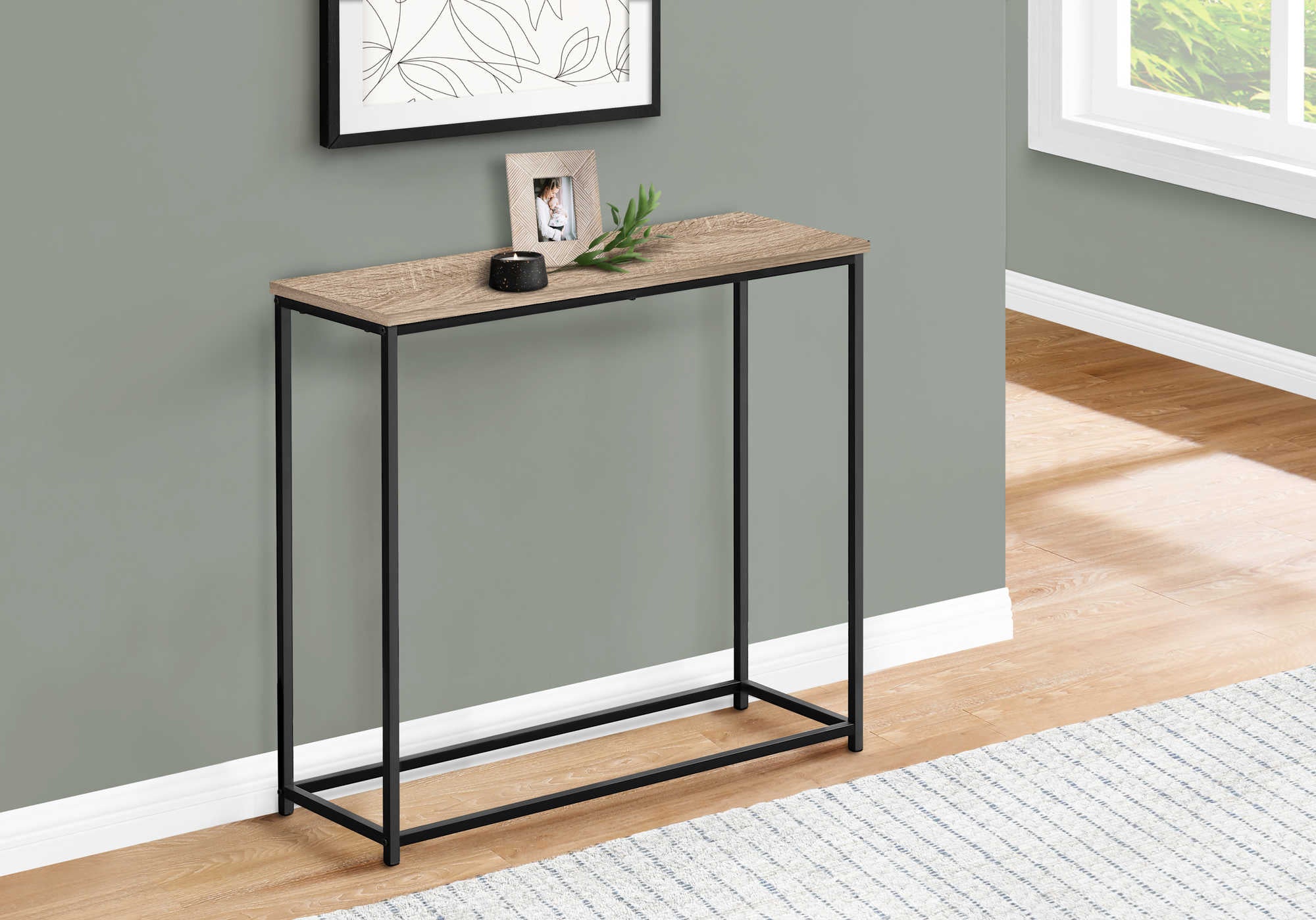 TABLE D'APPOINT - 32"L / TAUPE FONCÉ / CONSOLE EN MÉTAL NOIR #I 2253