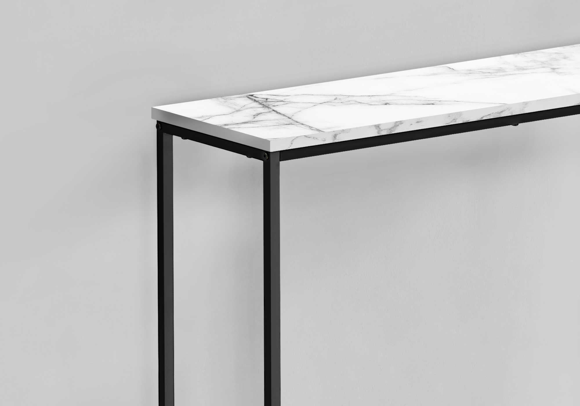 ACCENT TABLE - 32"L / WHITE MARBLE / BLACK METAL CONSOLE #I 2255